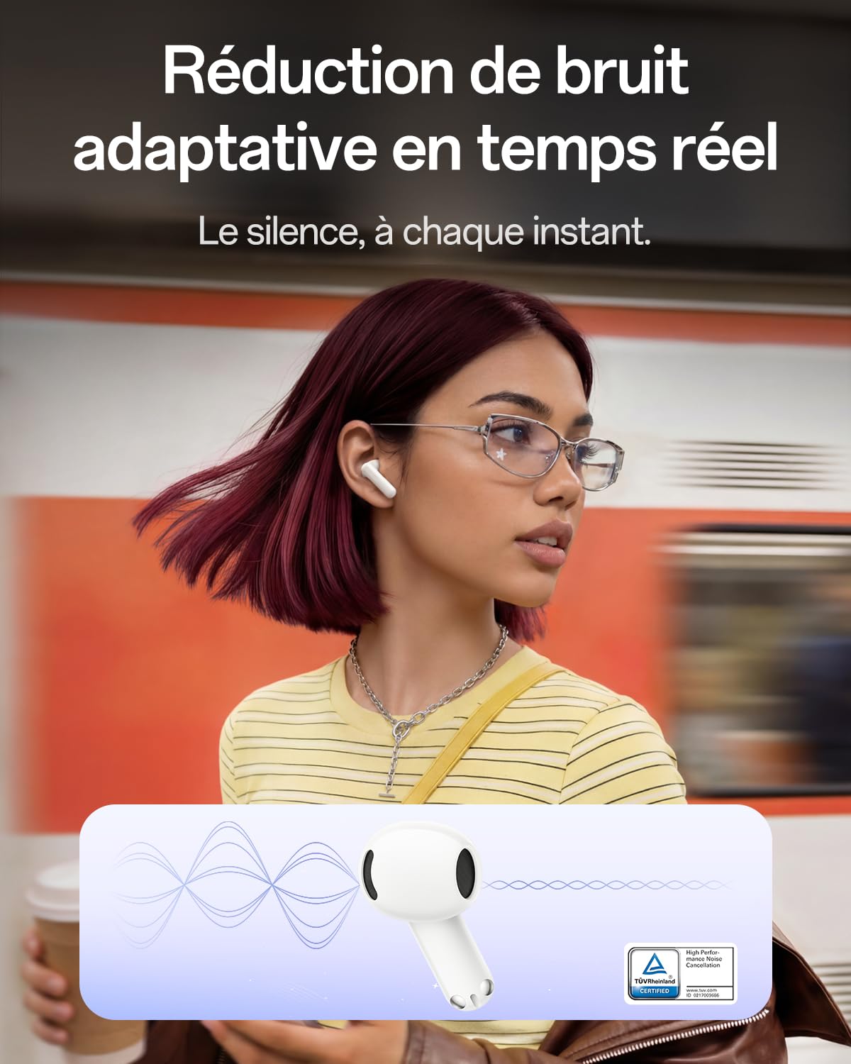 OPPO Enco Air5s écouteurs sans Fil Semi-Intra à réduction de Bruit adaptative, Trois Microphones pour appels IA Nets, Bluetooth 6.0, autonomie 48h avec étui Charge, Lunar White