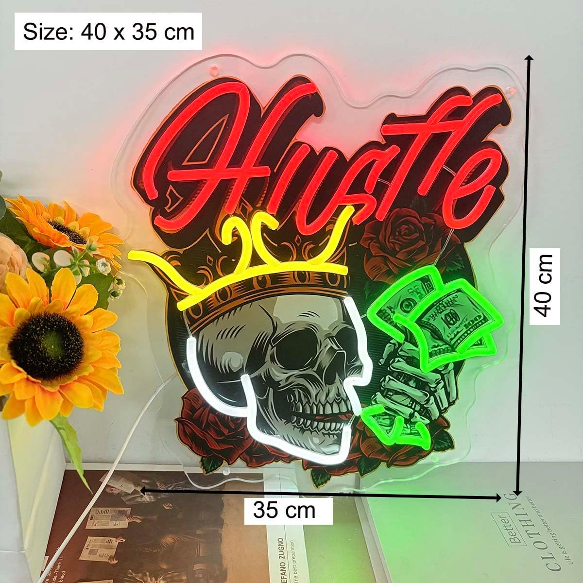 Rich Skull Neon Sign Wall Decor UV Print Skull Money Artwork Neon Pop Art Bar Beer Decor Man Cave Sign Bedroom Home Wall Decor (15 inch)