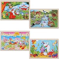 Vista 1 de Rompecabezas de madera, 24 piezas de juguete educativo colorido para niños preescolares (4 paquetes), regalo de 3 a 8 años para niño y niña