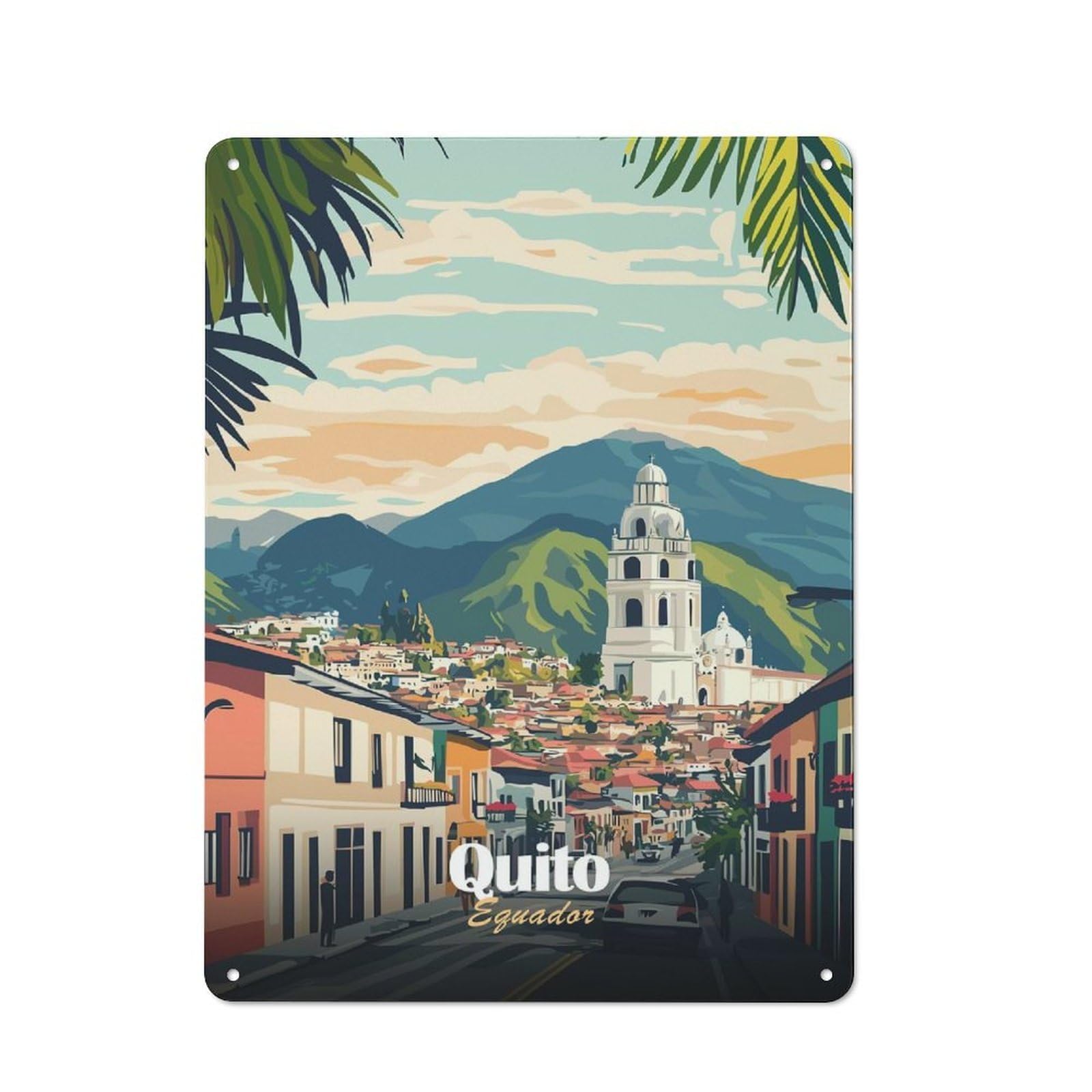Junmoney Style-1 For Garden Room Or Summerhouse, Quito Ecuador Cityscape Illustration Retro Metal Sign 40X30cm, For Vintage Wall Decor Fans, For Metal Sign Collectors