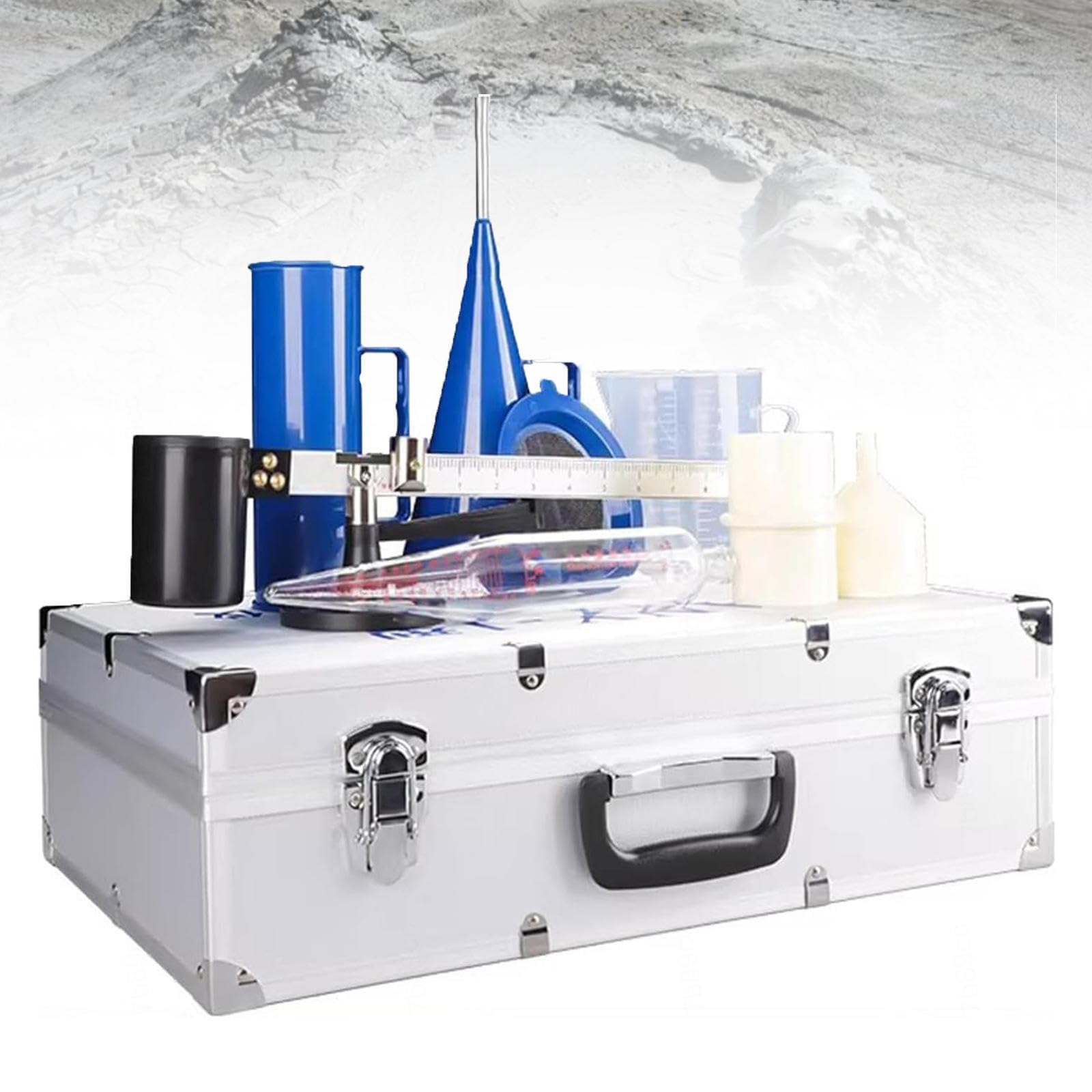 Kit de 3 piezas para análisis de lodos: Hidrómetro, medidor de contenido de arena y viscosímetro, con estuche de aluminio para análisis de laboratorio y uso en campo.