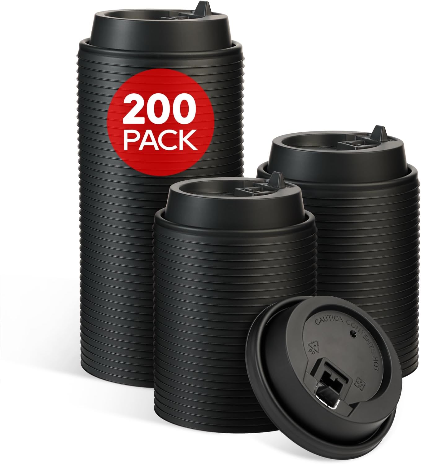 LITOPAK 200 Count Coffee Cup Lids, 3.54'' Disposable Plastic Lids for 10oz, 12oz, 16oz, and 20oz Paper Cups, Black