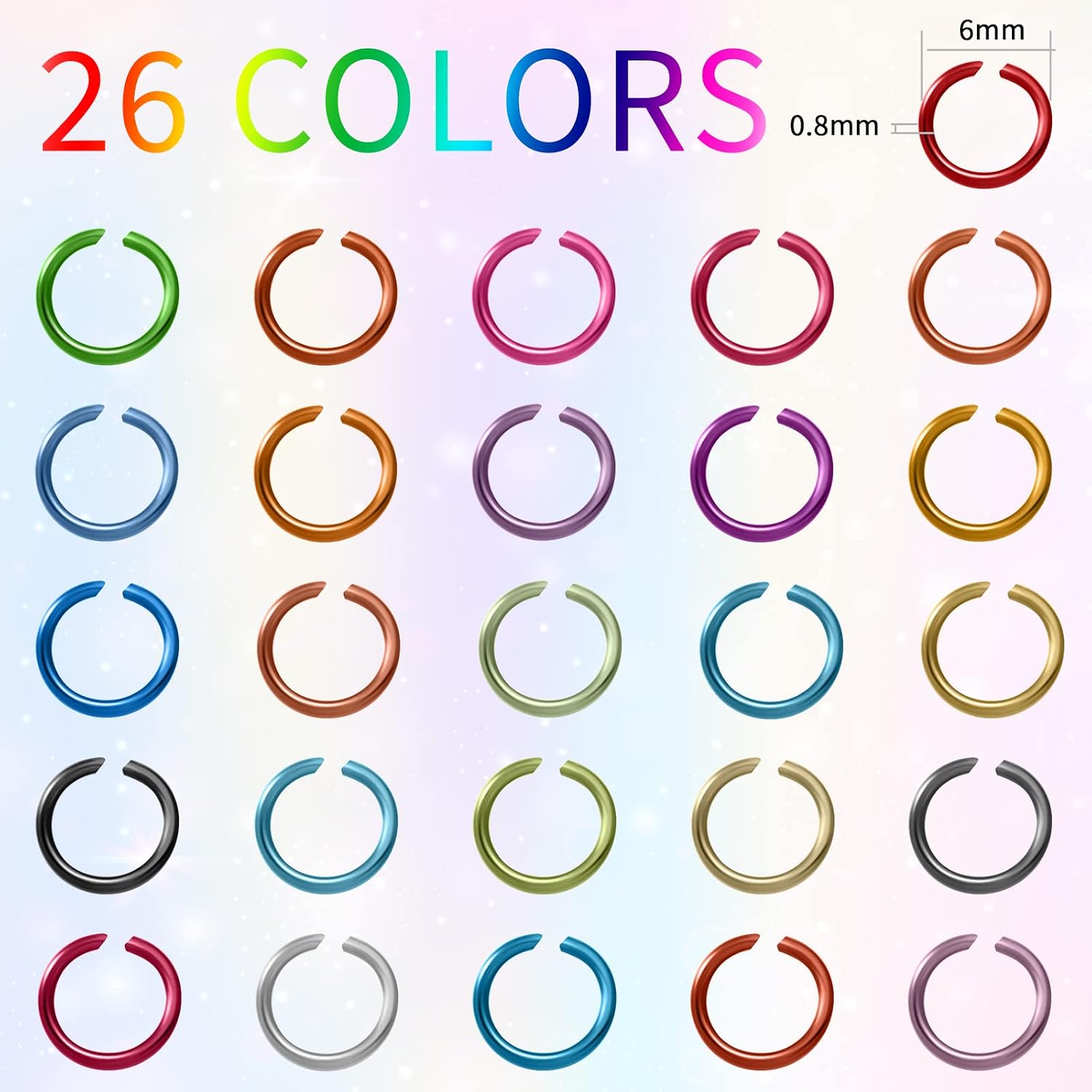 7800 Pieces Chainmail Jump Rings 26 Colors 6mm Open Aluminum Colored Jump Rings for Choker Necklaces Bracelet Jewelry Making DIY Craft