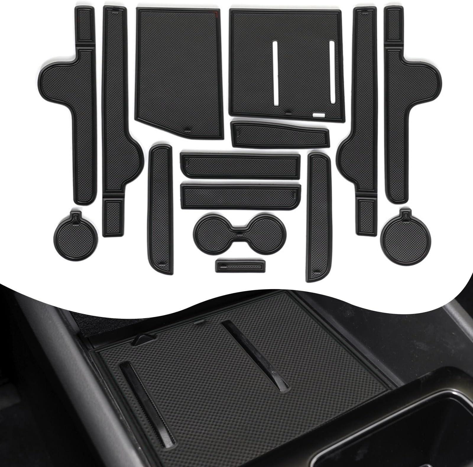 2025 2024 Sonata Door Slot Mats Console Liners for Hyundai Sonata 2024 Accessories, Center Console Liner Inserts for 2024 Hyundai Sonata Door Slot Mats Non-Slip Anti-dust Rubber Mats Black 15Pcs/Set