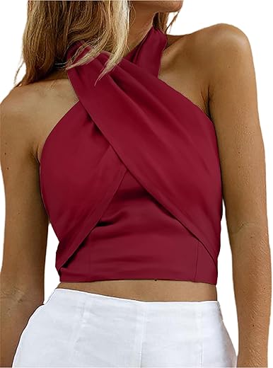 HYPERFIRE Women's Sexy Criss Cross Halter Sleeveless Wrap Front Backless Cami Crop Top Clubbing