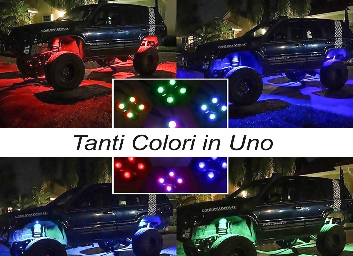 Kit Luci LED RGB Sottoscocca CARALL - 8 Luci, Bluetooth, IP68, Con Sensore Musica Per Auto E Barche