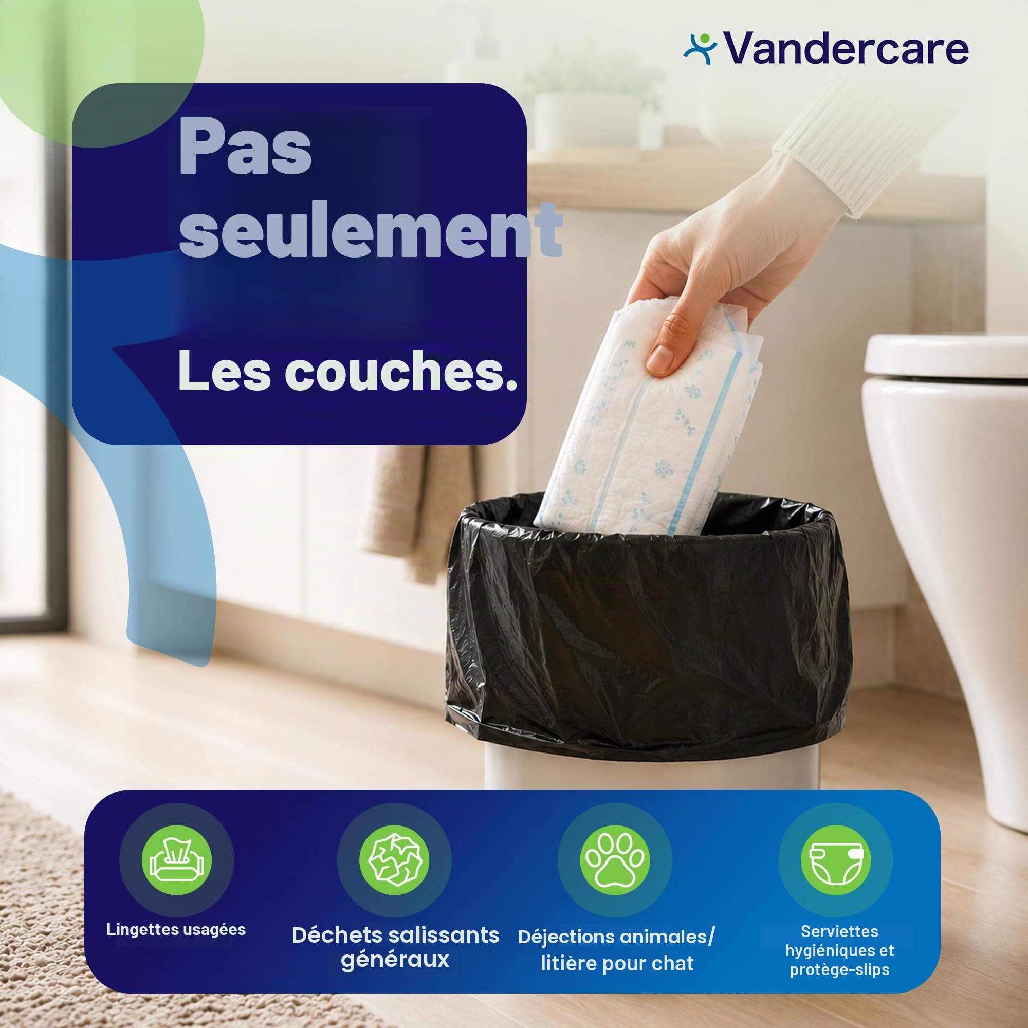 Lot de 100 sacs à couches pour adultes | Hygiéniques jetables 25 % plus épais | Poignées faciles à nouer | Sac extra résistant