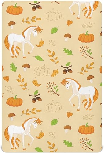 KICPOAY Sábanas bajeras para cuna, caballo autunm con calabaza, sábanas portátiles elásticas para bebé niño, colchón suave y transpirable para