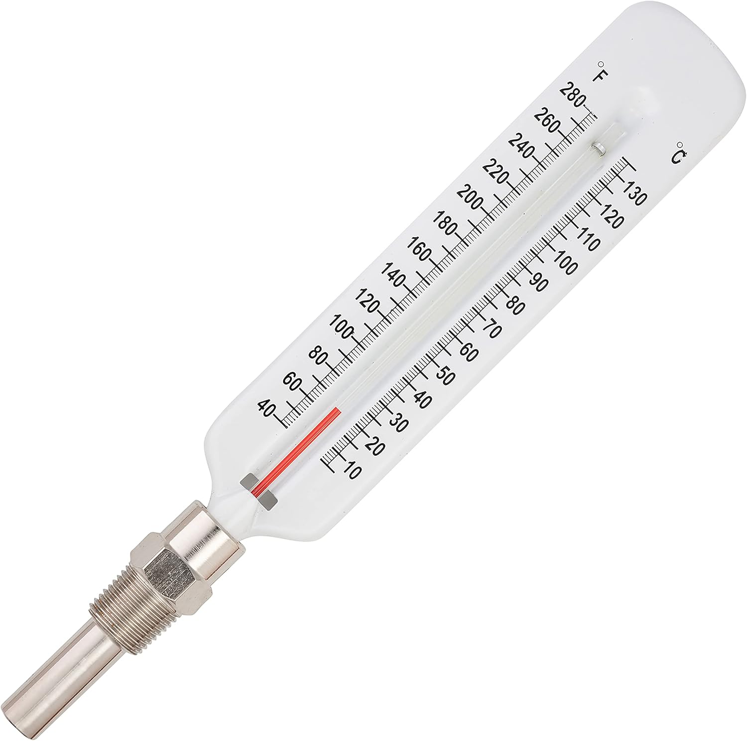 SP Bel-Art, H-B DURAC Hot Water/Refrigerant Line Liquid-in-Glass Straight Thermometer; 5 to 120C (40 to 260F), Steel Well, Organic Liquid Fill (B60807-0100)