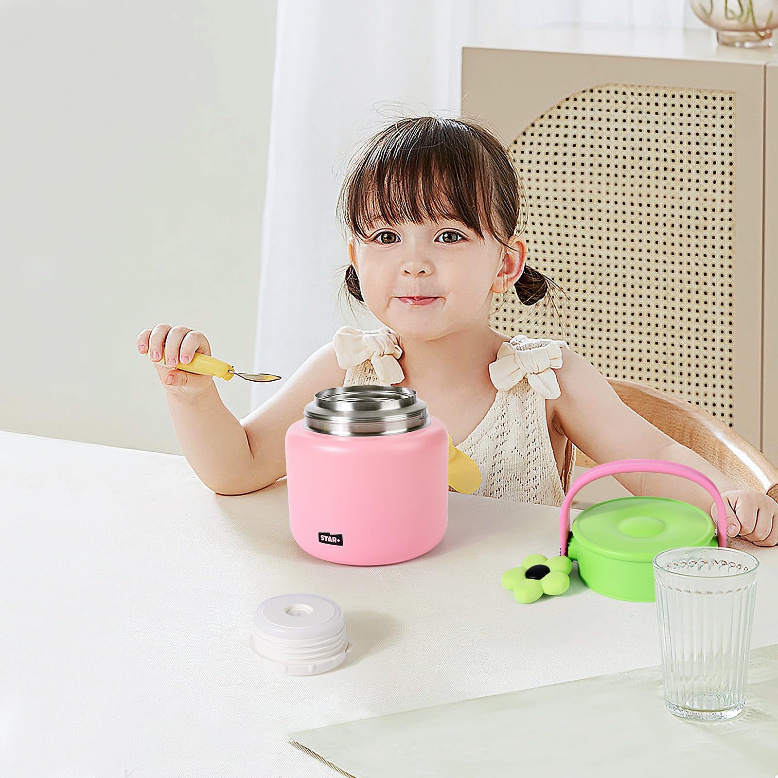 MYKOUR Boîte Repas Isotherme 680ml en Acier Inoxydable - Thermos Alimentaire 2 Compartiments pour Repas Chaud 12h/Froid 24h - Boîte Thermos pour Repas Chaud avec Sac, Couverts et Poche de Rangement