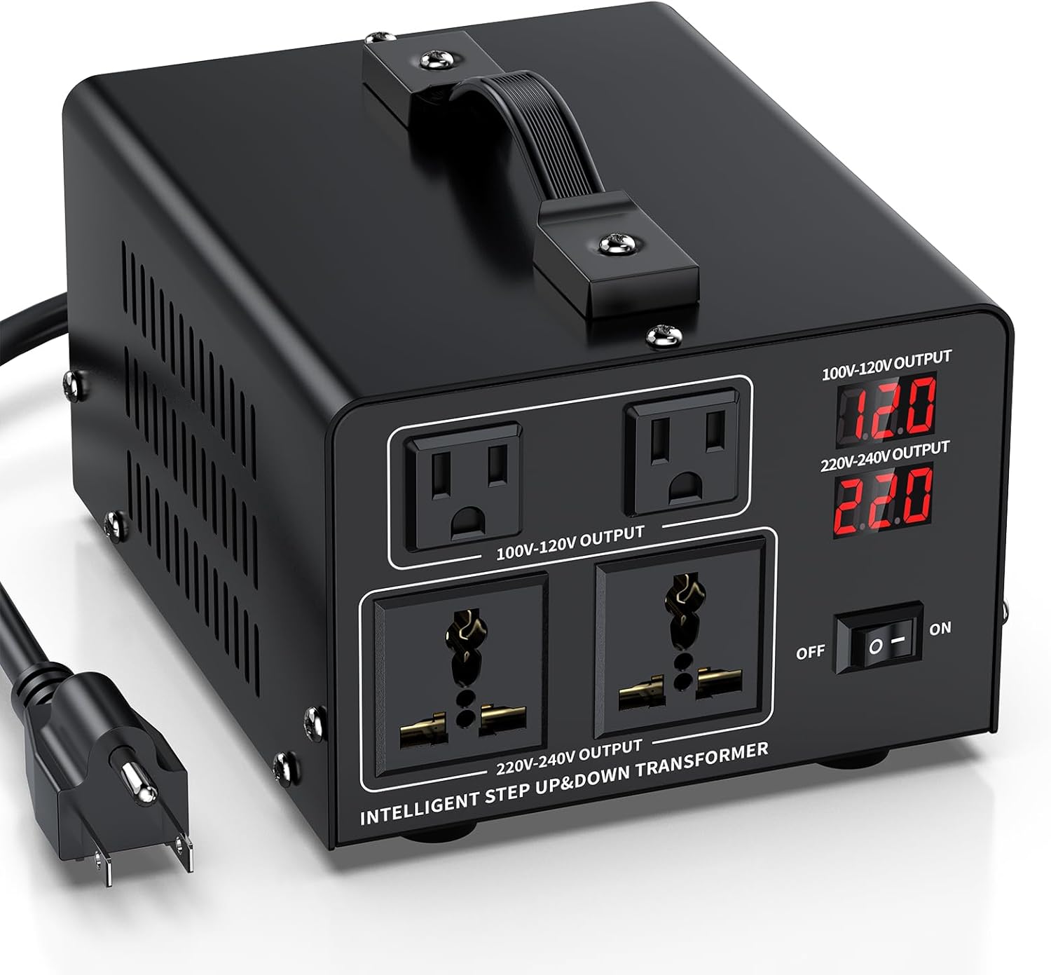 1500W Voltage Converter Transformer Step Up 110V/120V to220V/240V or Step Down 220V to 110V AC Power Converte, Circuit Breaker Protection, 2 US sockets, 2 Universal sockets, LCD Display