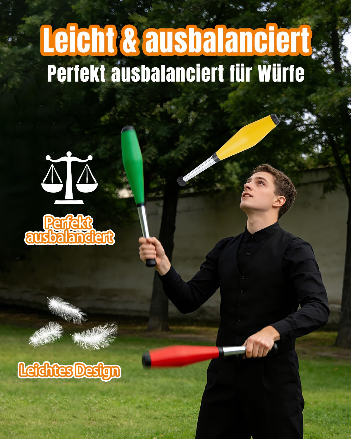 Jonglier-Starterset 4-in-1 mit 3 Bällen, 3 Tüchern, 3 Ringen & 3 Keulen für Anfänger