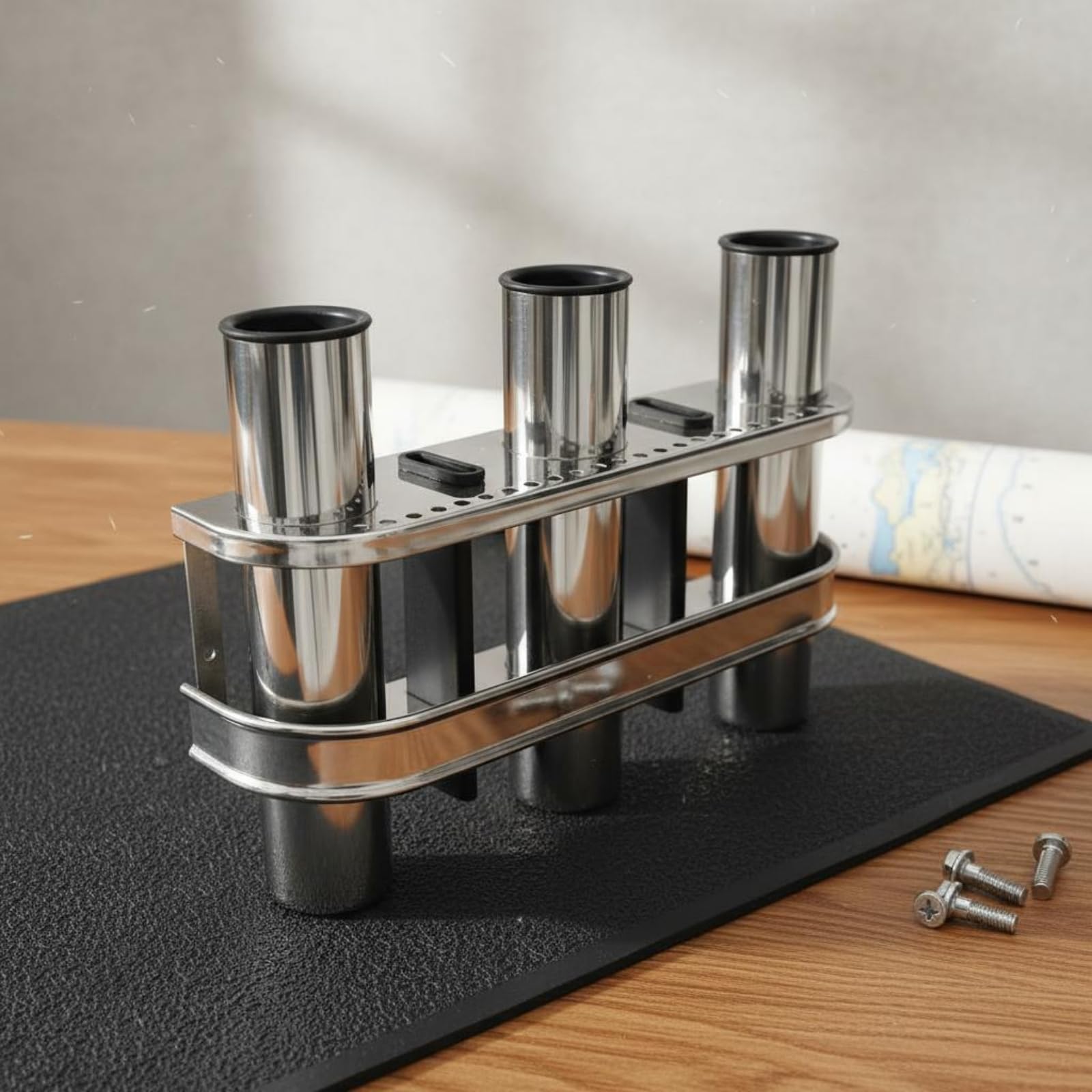 Qianly Portacanne da Barca Portacanne Supporto Porta Canne Staffa Porta Struttura Robusta a Specchio Mantiene 3 Canne Separate Apertura 42 Mm Acciaio Inox