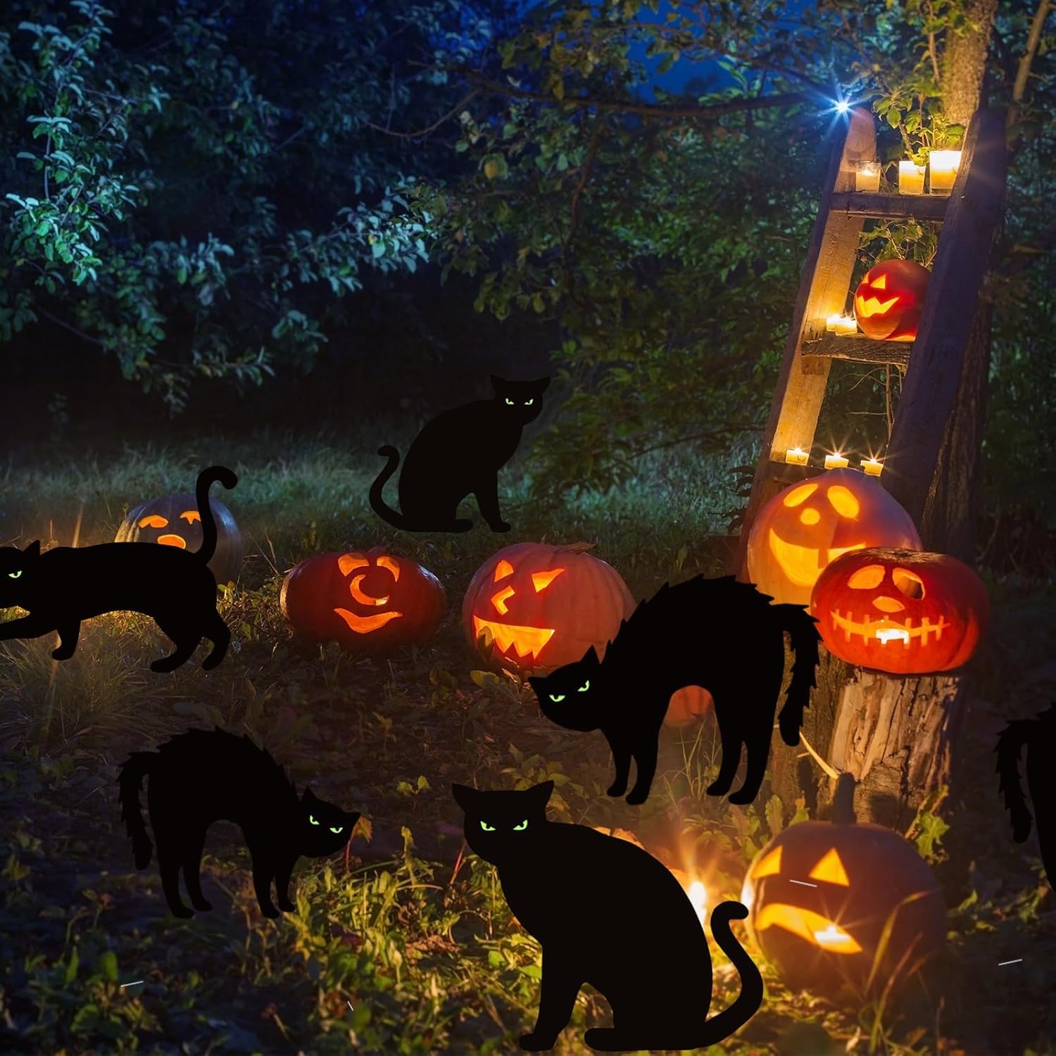 6 Cartelli da Cortile a Forma di Gatto Nero, Spaventapasseri Gatti Occhi Luminosi con Paletti, Paletto da Giardino Per Gatti Per Cortile, Patio Decorazione di Decorazioni di Halloween Per Esterni