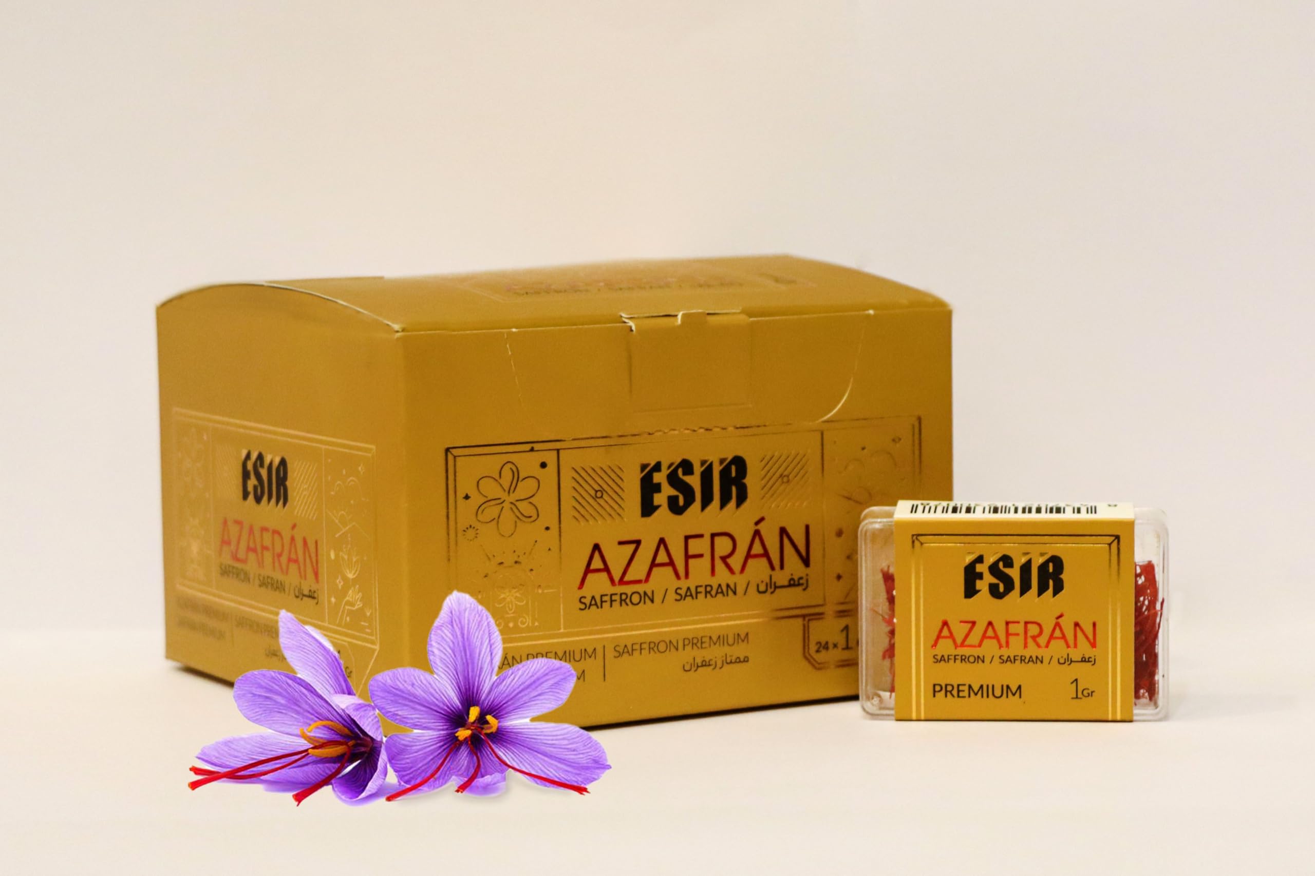 Esir Fils de Safran Premium, Pistils de Safran 100% Pur Naturel | Goût Délicat et Couleur Vibrante | 1g- Paquet de 24|