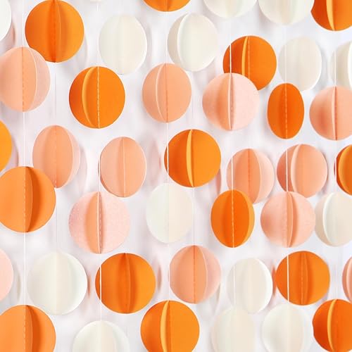 Guirnalda de papel para decoración de fiesta de otoño beige, naranja y rosa, 39 pies, 3D de otoño, bohemio, colgante, para Acción de Gracias,