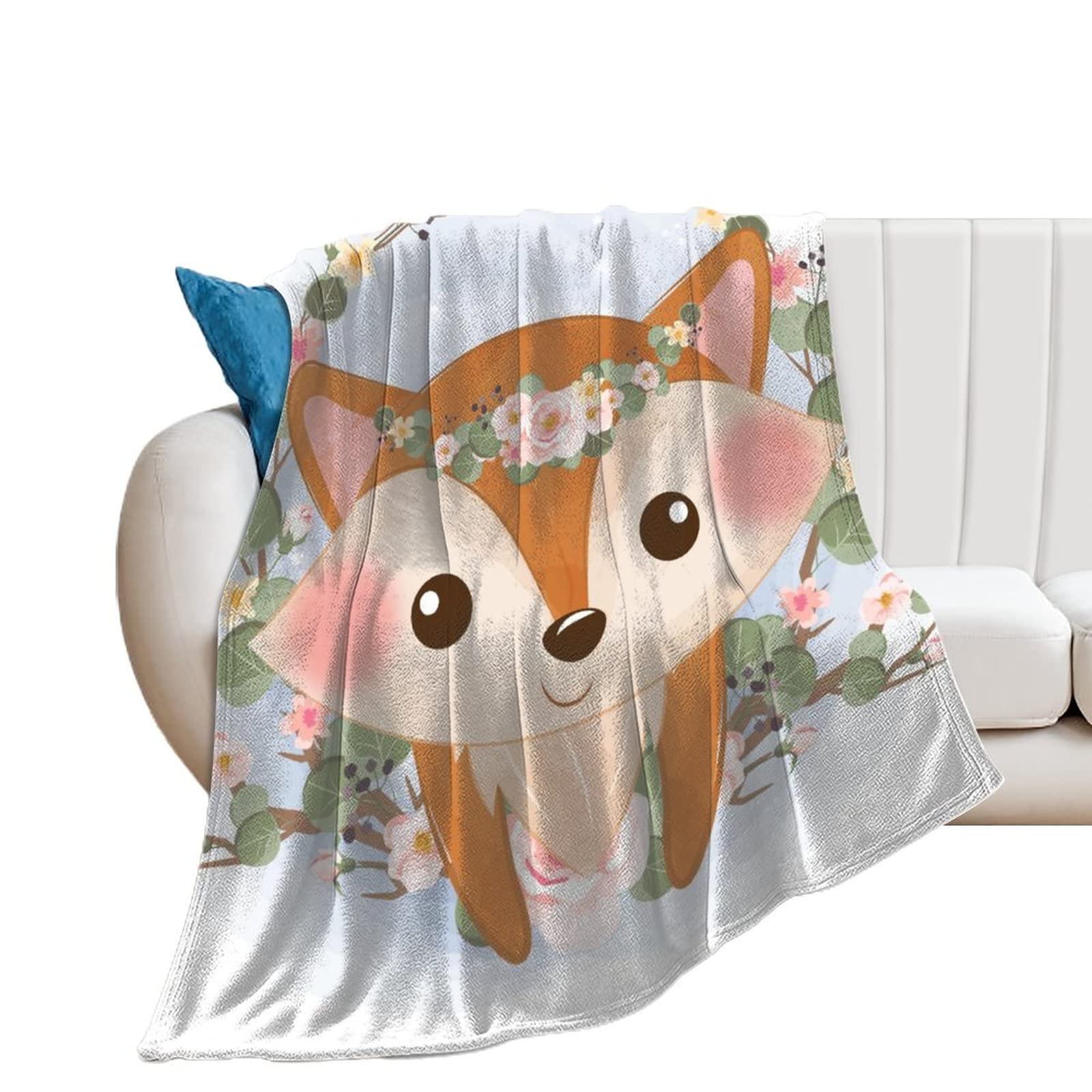 Couverture polaire renard et fleur en flanelle douce pour lit et canapé 130x150 cm