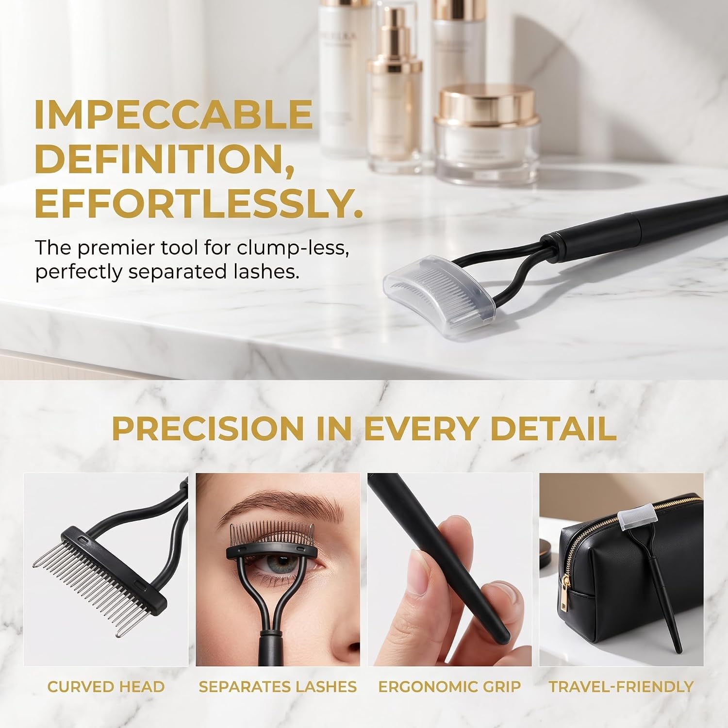 WALWAL Eyelash Comb Eyelashes Separator Tool Mascara Applicator, Arc Design With Comb Cover(Black, Collapsible)