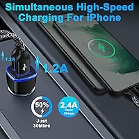 Vista 2 de Car Charger iPhone, 5Pack 2.4A 12V USB Adapter Car Cigarette Lighter USB Charger Car Plug for iPhone 17 16e 16 15 14 13 12 11 SE XR XS X 8 7
