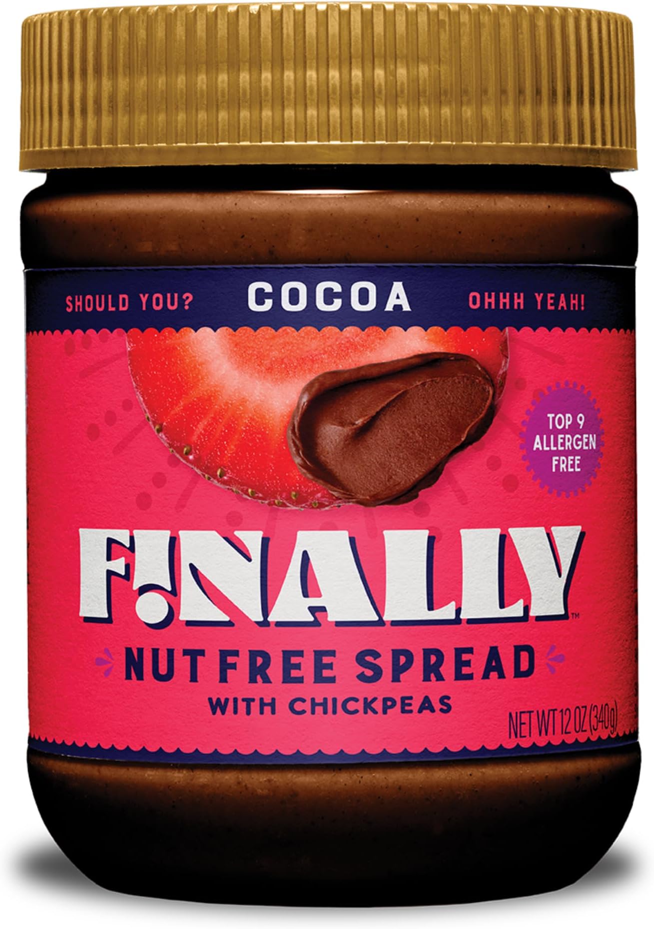 Finally Nut Free Cocoa Spread — Nut-Free Chocolate Spread, Only 9g Sugar, Top 9 Allergen-Free, Vegan, Gluten-Free & School Safe | Made with USA-Grown Chickpeas | 12oz