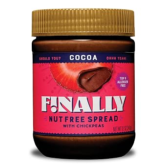 Finally Nut Free Cocoa Spread Nut-Free Chocolate Spread, Only 9g Sugar, Top 9 Allergen-Free, Vegan, Gluten-Free & School Safe | Made with USA-Grown Chickpeas | 12oz