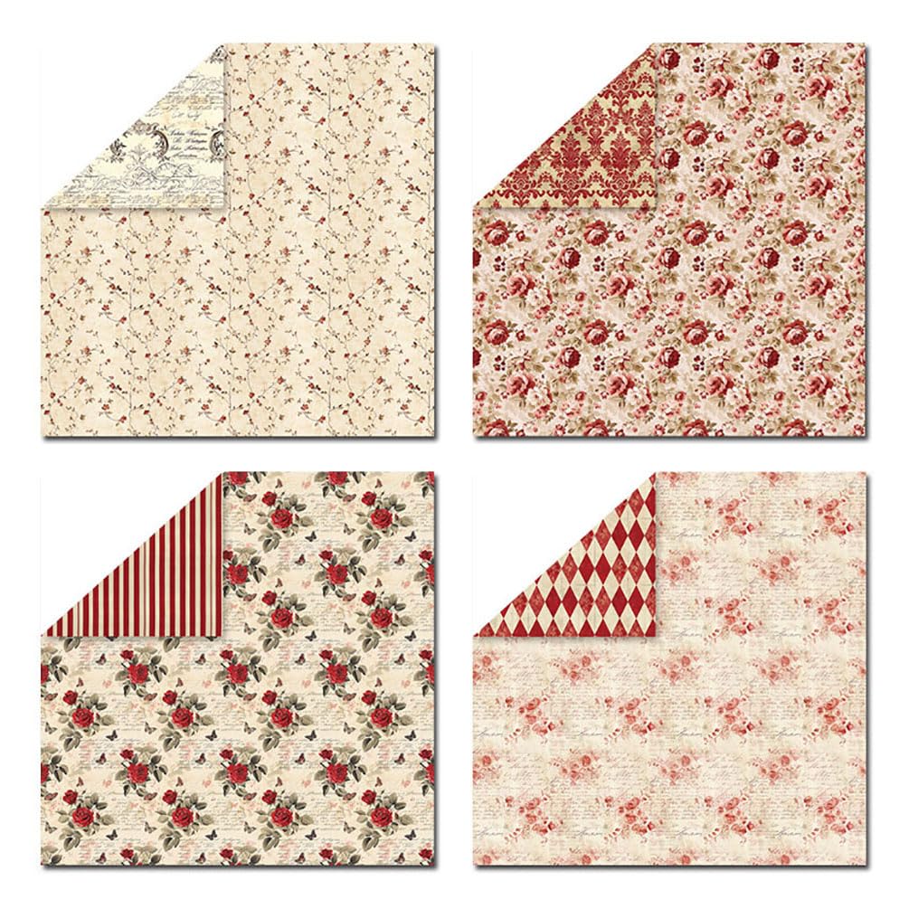 Wkładka do schowka, papier wzorowy 12x12, 24 arkusze dwustronnego papieru do scrapbookingu, papier do wzorów, 12 wzorów, 160 g/m2 papier do scrapbookingu, papier dekoracyjny(Red)