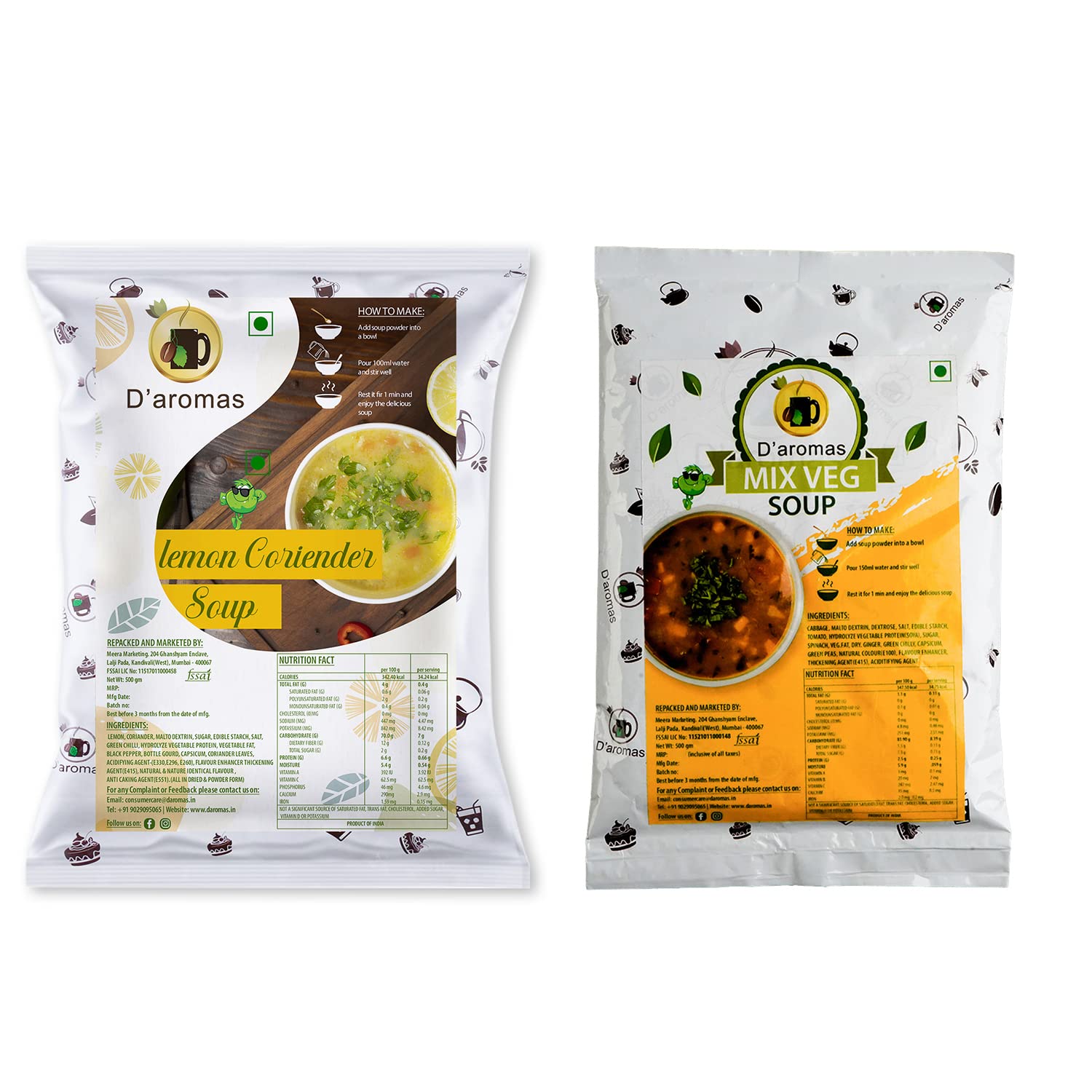 Daromas Instant Lemon Coriender & Mix Veg Soup 500gx2, Instant Premix Mix Powder|Ready To Cook| No Artificial Flavour & Colour|Healthy Soup (B0B7SGTDSM) Amazon Price History, Amazon Price Tracker