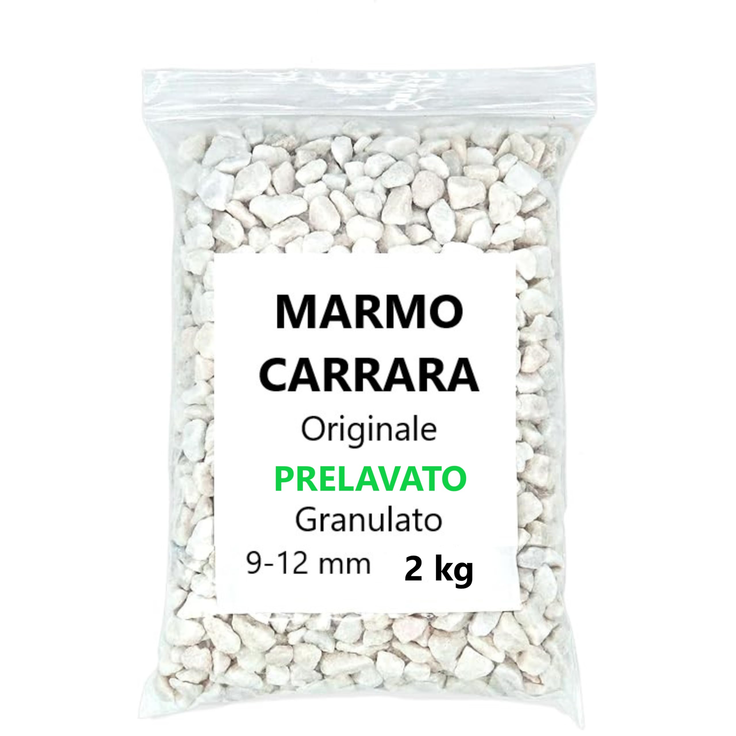 GHIAIA BIANCA per Acquario Prelavata | MARMO CARRARA Originale | 2 Kg | 9-12 mm | Ciottoli Decorazioni Casa Piante in Vaso | Pietre per Bonsai | Sassolini Giardino | Rocce Aiuole.