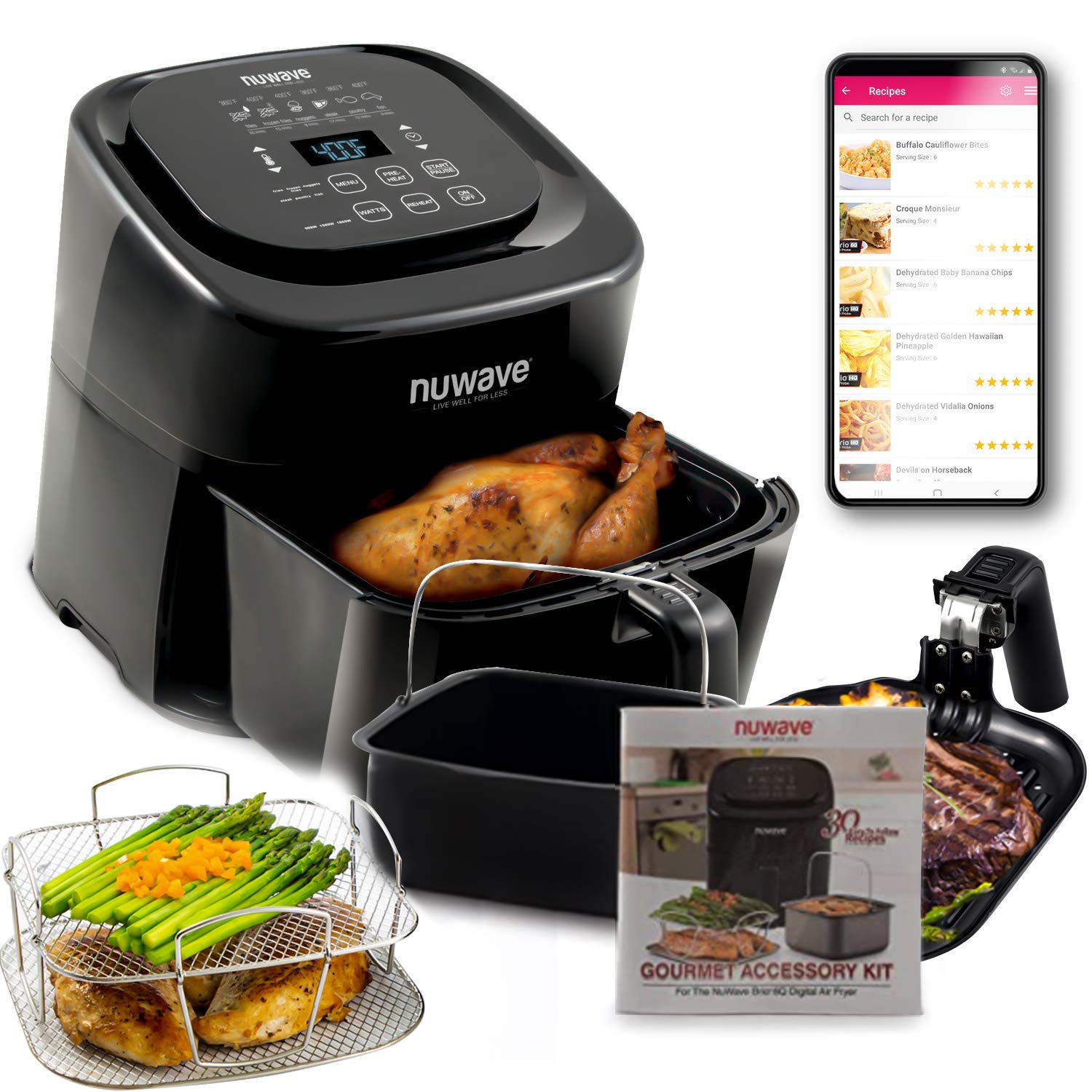 NuWave Brio 6-Quart Healthy Digital Air Fryer with One-Touch Digital Controls, Advanced Cooking Func