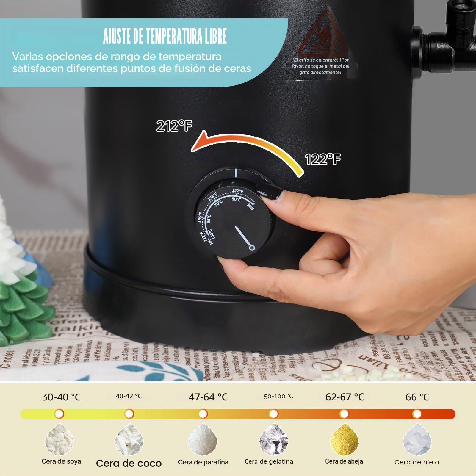 TOAUTO Fundidor de cera para hacer velas, horno de fusión de cera extragrande con boquilla de vertido rápido y control de temperatura, capacidad de cera de 12 libras para jabón de velas, limpieza