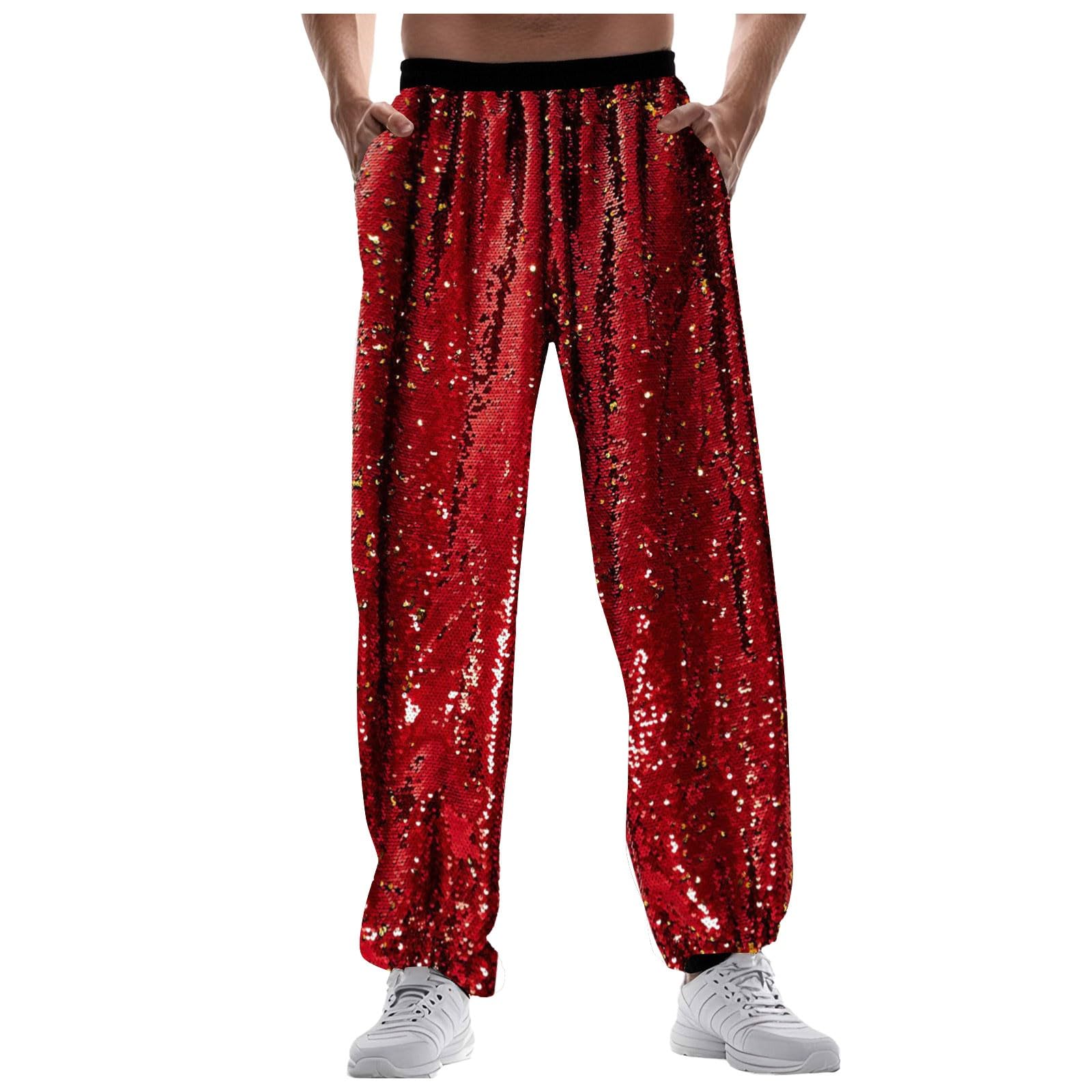 Sequin Trousers Men's Vintage 70s Carnival Disco Outfits Night Club for Fancy Dress Red