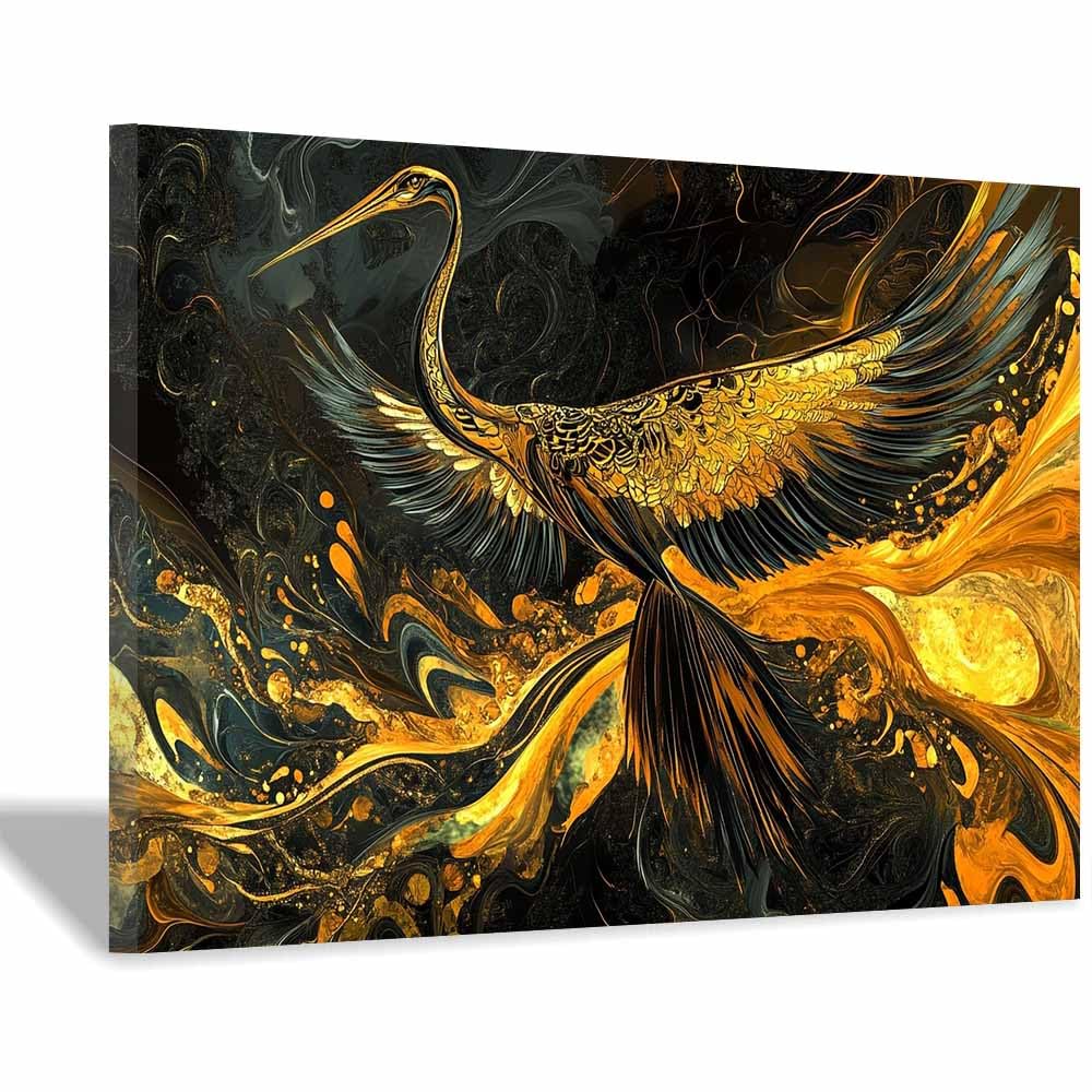 JOSUE Large Animal Canvas Wall Art Abstract Modern Large Panoramic Landscape Artwork for Living Room Bedroom Bathroom Office Home Decor(Gold 47)-70x100cm Framed