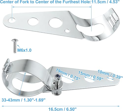 Miniatura 7 de ACROPIX Soportes universales para faros delanteros de motocicleta de 1.299in a 1.693in, tono plateado, paquete de 2