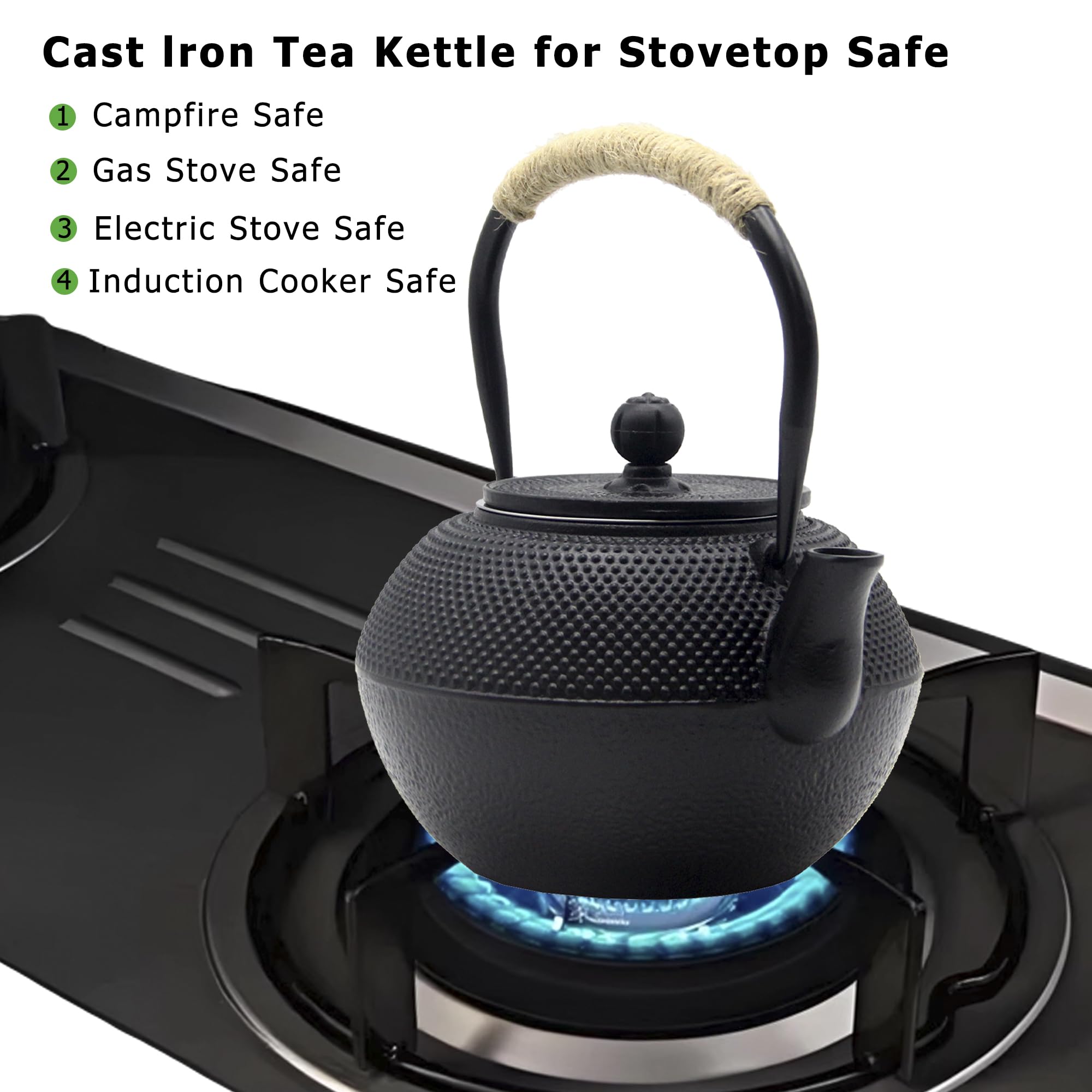 Juego de tetera de hierro fundido con calentador de hierro fundido, juego de tetera japonesa Tetsubin con tazas, tetera de hierro fundido con infusor de acero inoxidable e interior esmaltado (juego de
