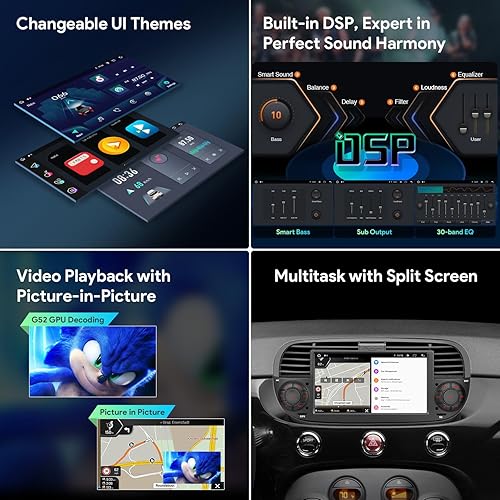 Miniatura 5 de XTRONS Estéreo de coche de un solo DIN para Fiat 500 Android 12 Octa Core 4 GB RAM 64 GB ROM reproductor de radio de coche pantalla táctil IPS de 7