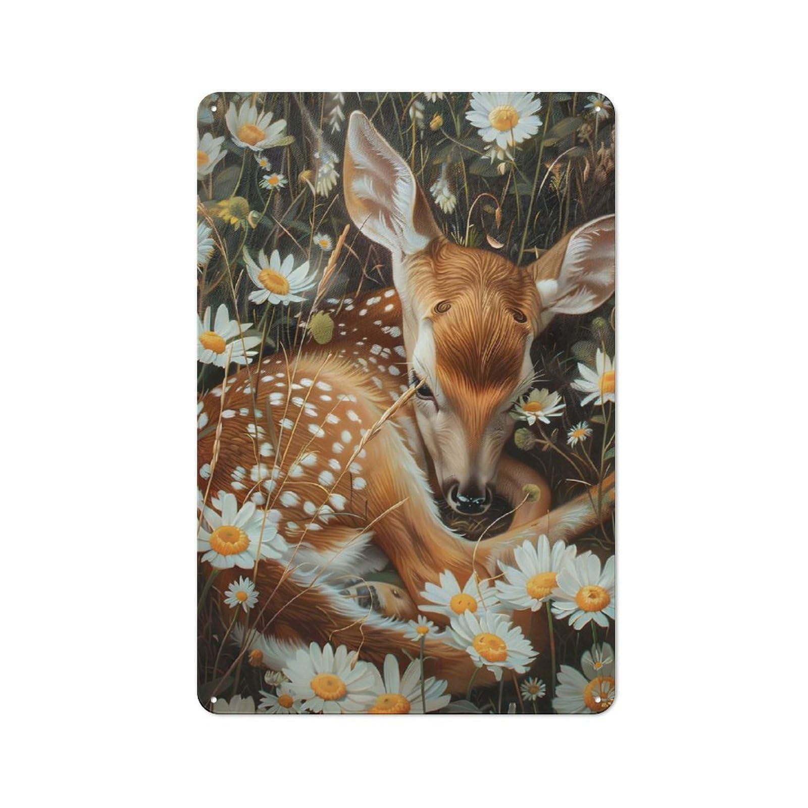 Junmoney Fawn Among Daisies Tin Sign With Design 30X20cm, Garage Style Garage Wall Decor For Garage, Hobby Room, Office Or Man Cave