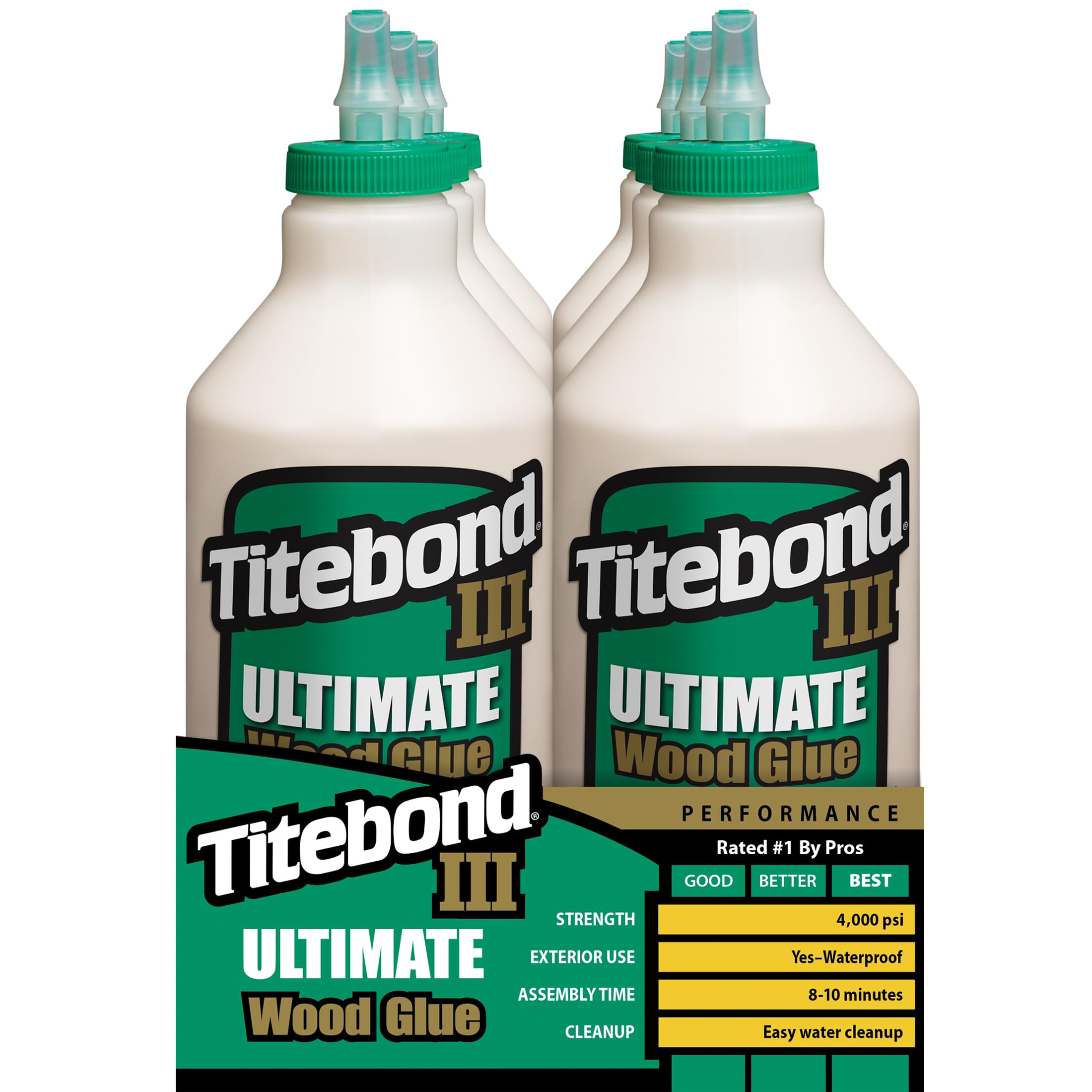 Titebond III Ultimate Wood Glue 32 Oz. (6 Pack) – Premium Professional Woodworking Adhesive, Waterproof, Strong Initial Tack, Interior/Exterior Use, Easy Water Cleanup – 1415