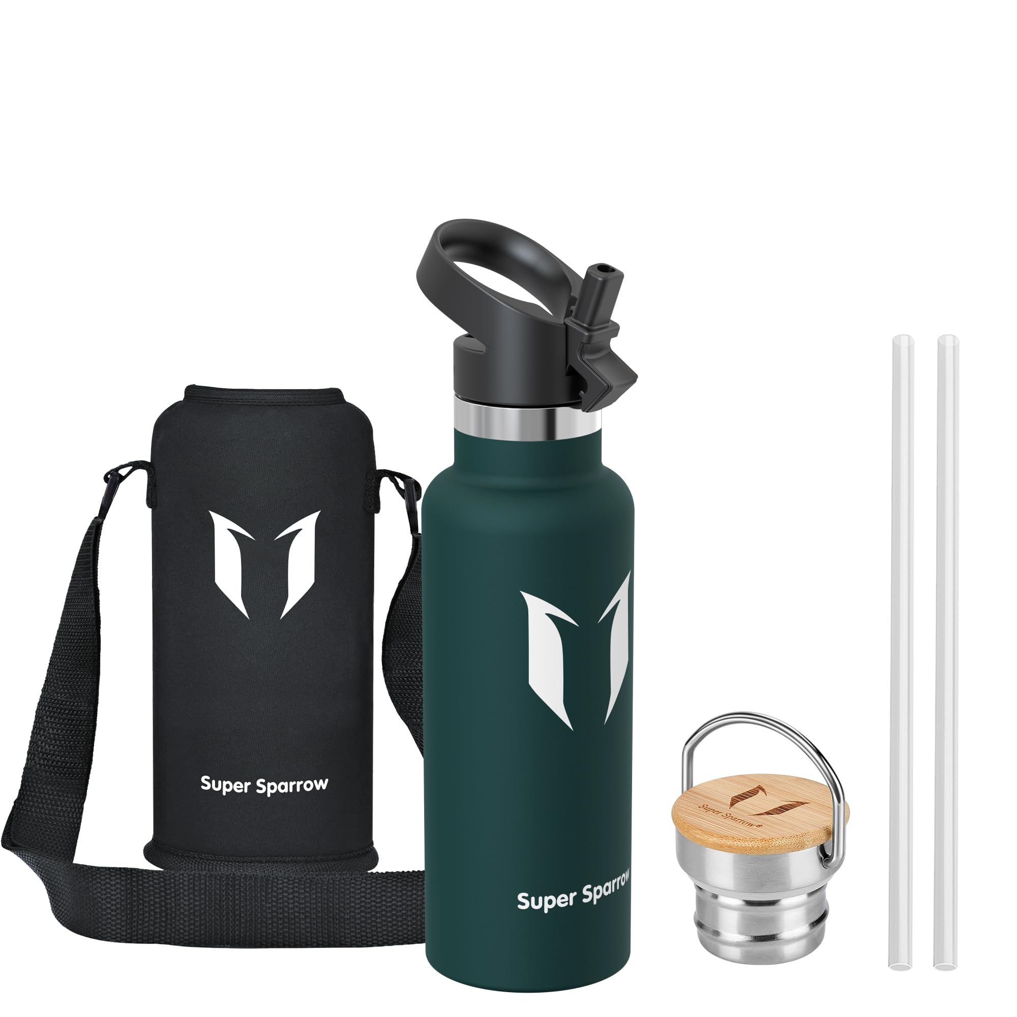Super Sparrow Borraccia Termica Bambini - 500ml - Bottiglia Termica Senza Perdite - Senza BPA Borracce Bambini - Per Scuola, Sport, Campeggio, Palestra, Ciclismo - Con 2 Tappi