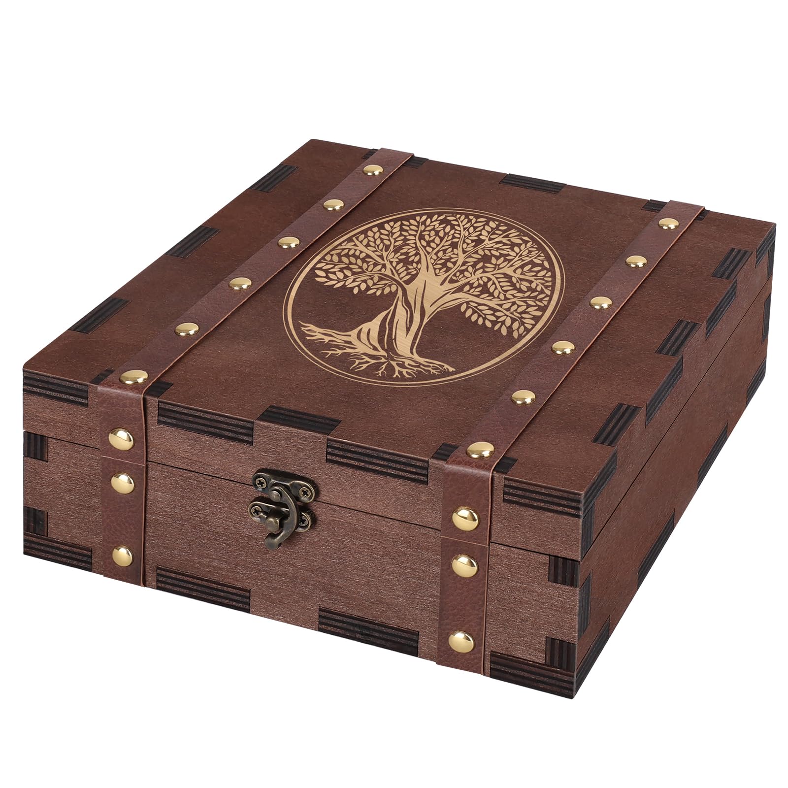 MACEVIA Caja de recuerdo con grabado de árbol de la vida, organizador de fotos, caja de recuerdos de madera, caja de tarot, caja de bruja, almacenamiento decorativo, ideas de regalo únicas para