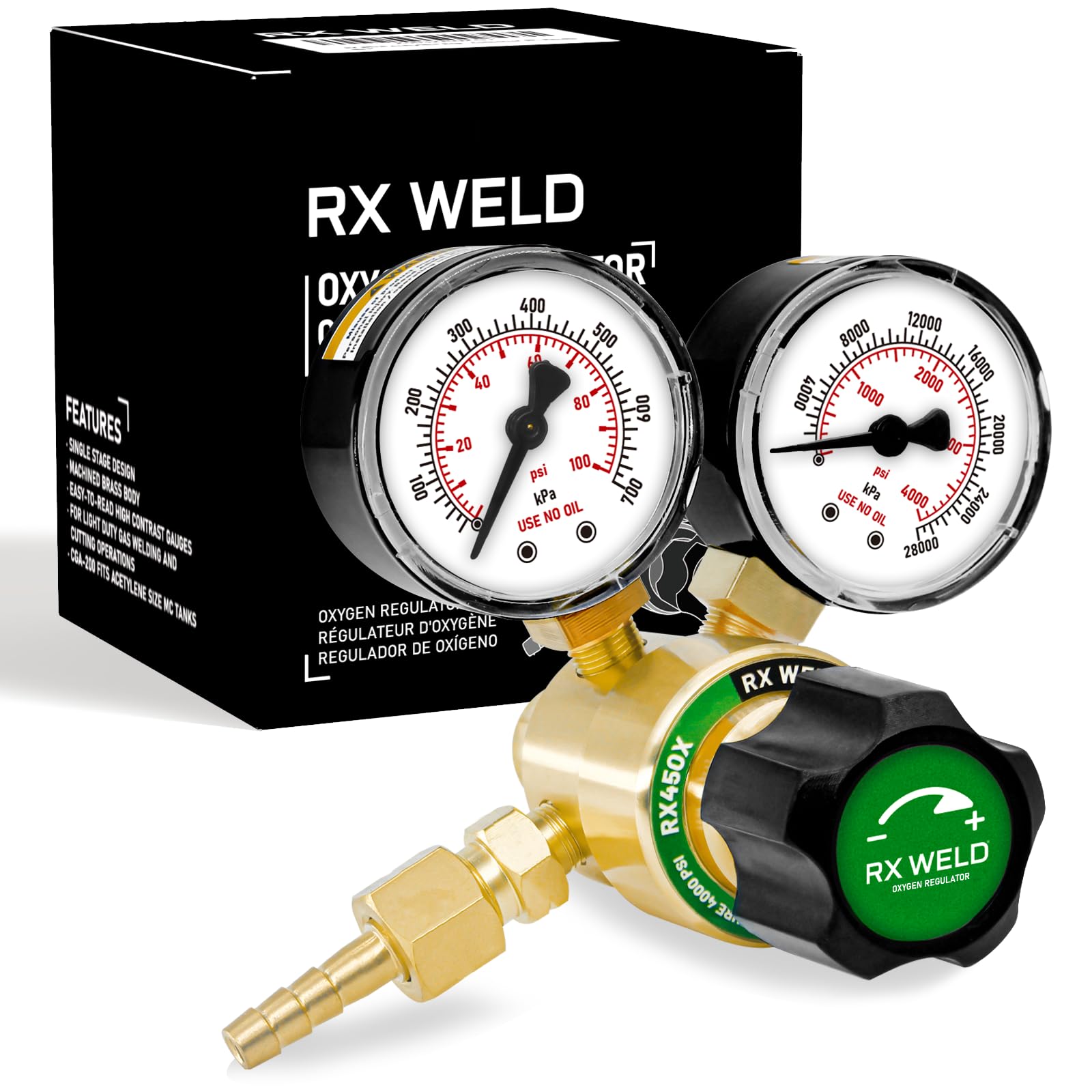 RX WELD Oxygen Regulator Welding Gas Gauges CGA 540 Inlet Oxy for V-Style Torch Cutting Kit, PC-Handle