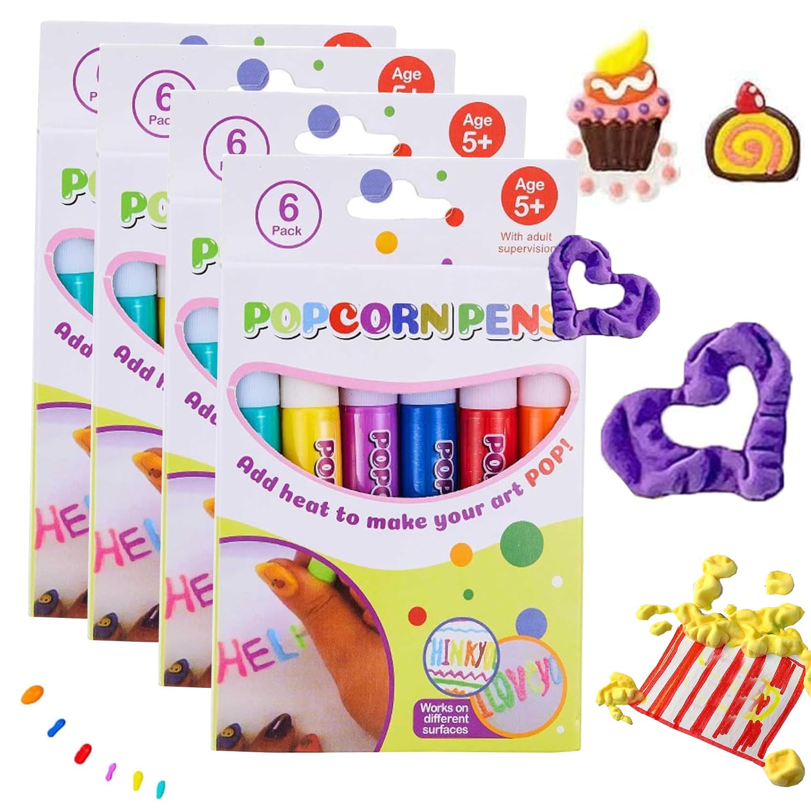 ADEK 24PCS Puffy Pens - DIY Bubble Popcorn Drawing Pens, Puffy Bubble Pen Puffy 3D Art Safe Pen, 3D Magic Puffy Pens, Popcorn Pens Markers, Bubble Popcorn Drawing Pens (24)