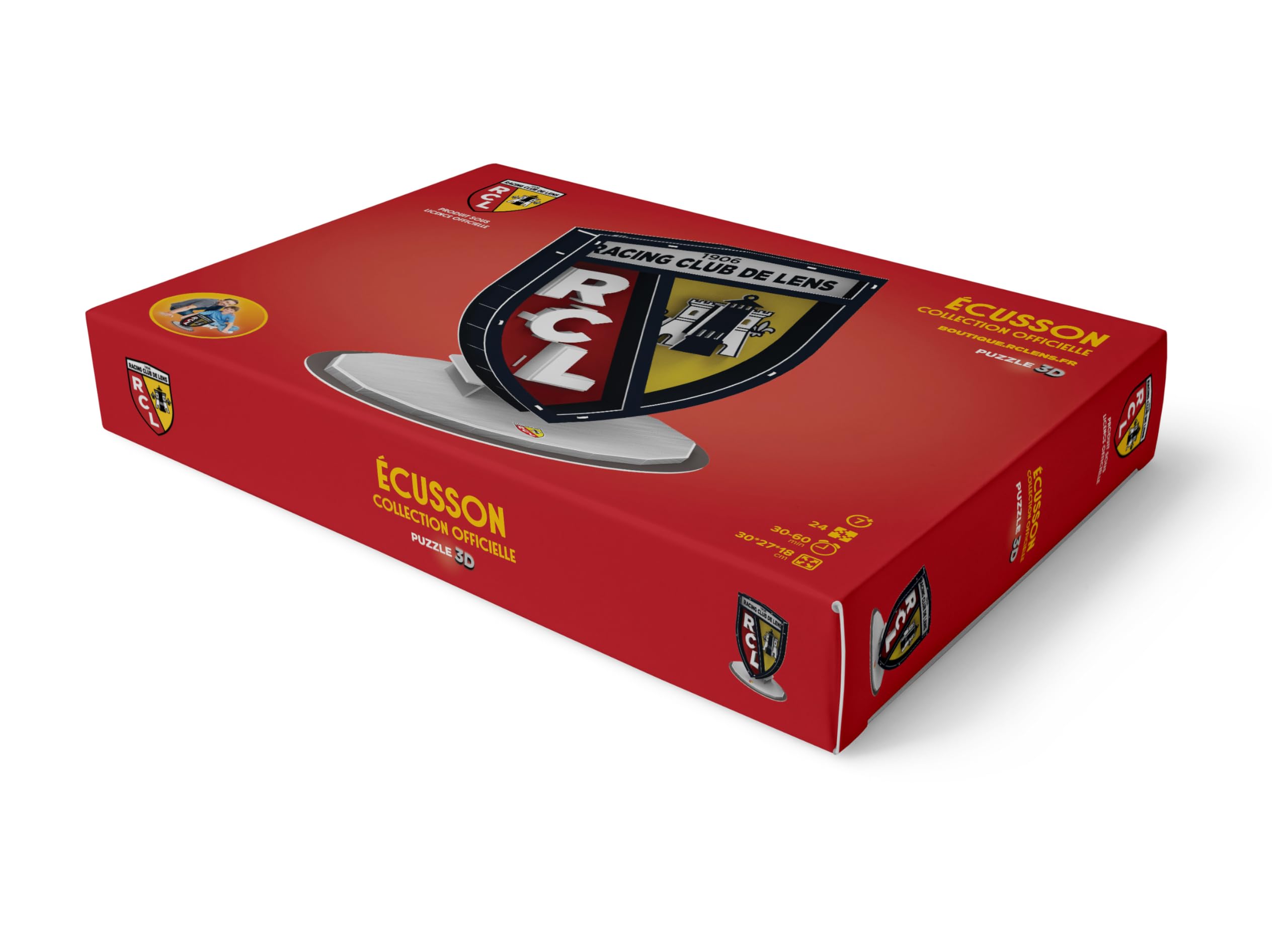 Megableu - Puzzle 3D Écusson RC Lens Officiel – Maquette À Monter sans Colle Ni Outils –Licence Officielle - Puzzle Foot Enfants dès 7 Ans - Objet Déco – Activité Manuelle – Cadeau Supporter RCL