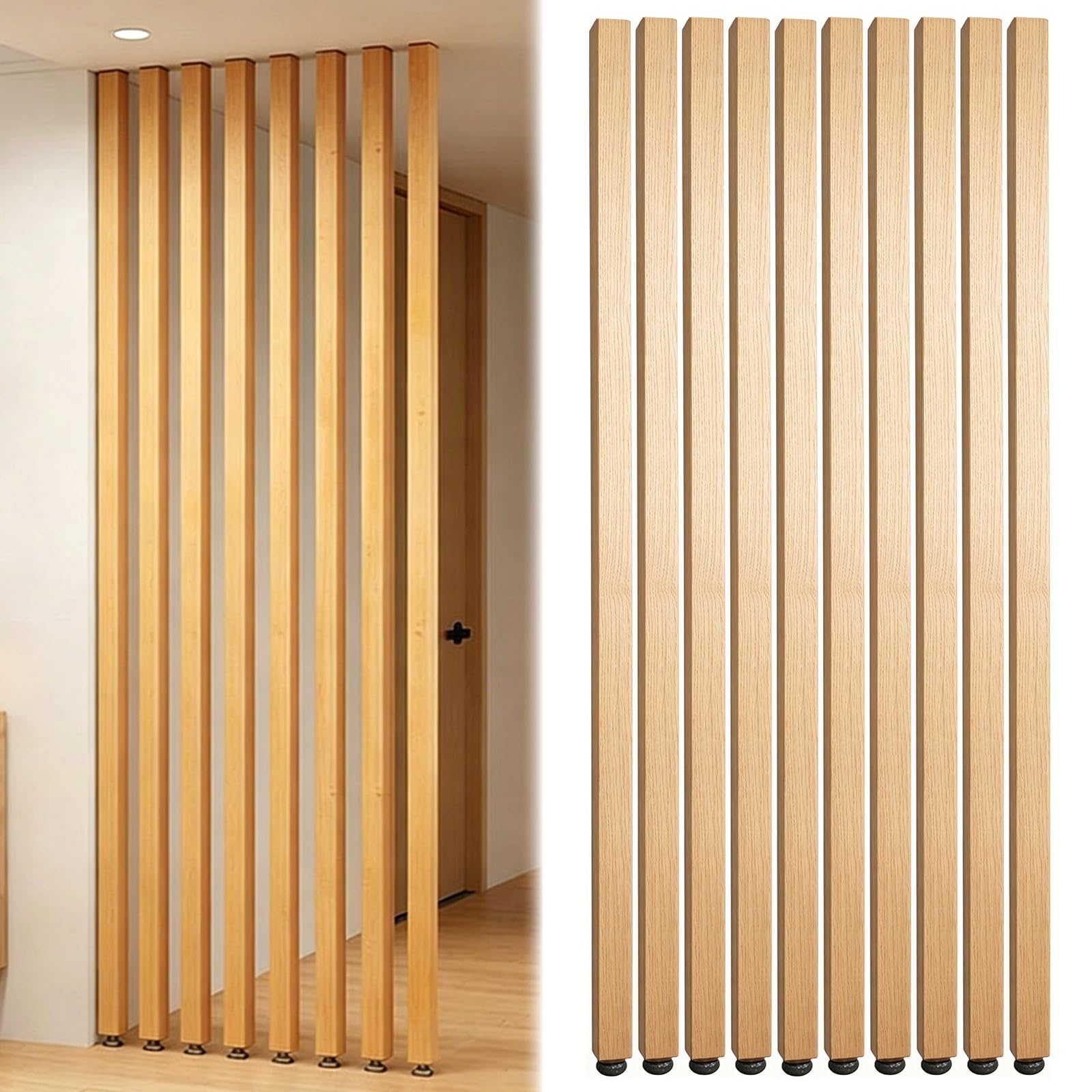 10 Pcs Modern Room Divider Screen Floor To Ceiling, Wood Slats Screens Partition Post, Entrance Hall Decorative separator Column for Living Room, Doorway(Walnutl Wood,H 235cm/7.7ft)