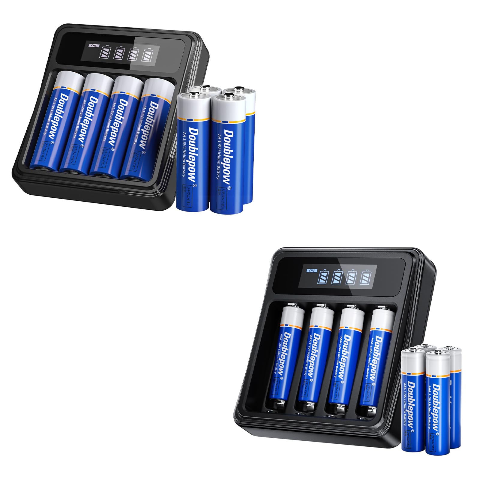 8Pack Rechargeable AA Lithium Battereis with Charger + 8Pack Rechargeable AAA Lithium Batteries with Charger