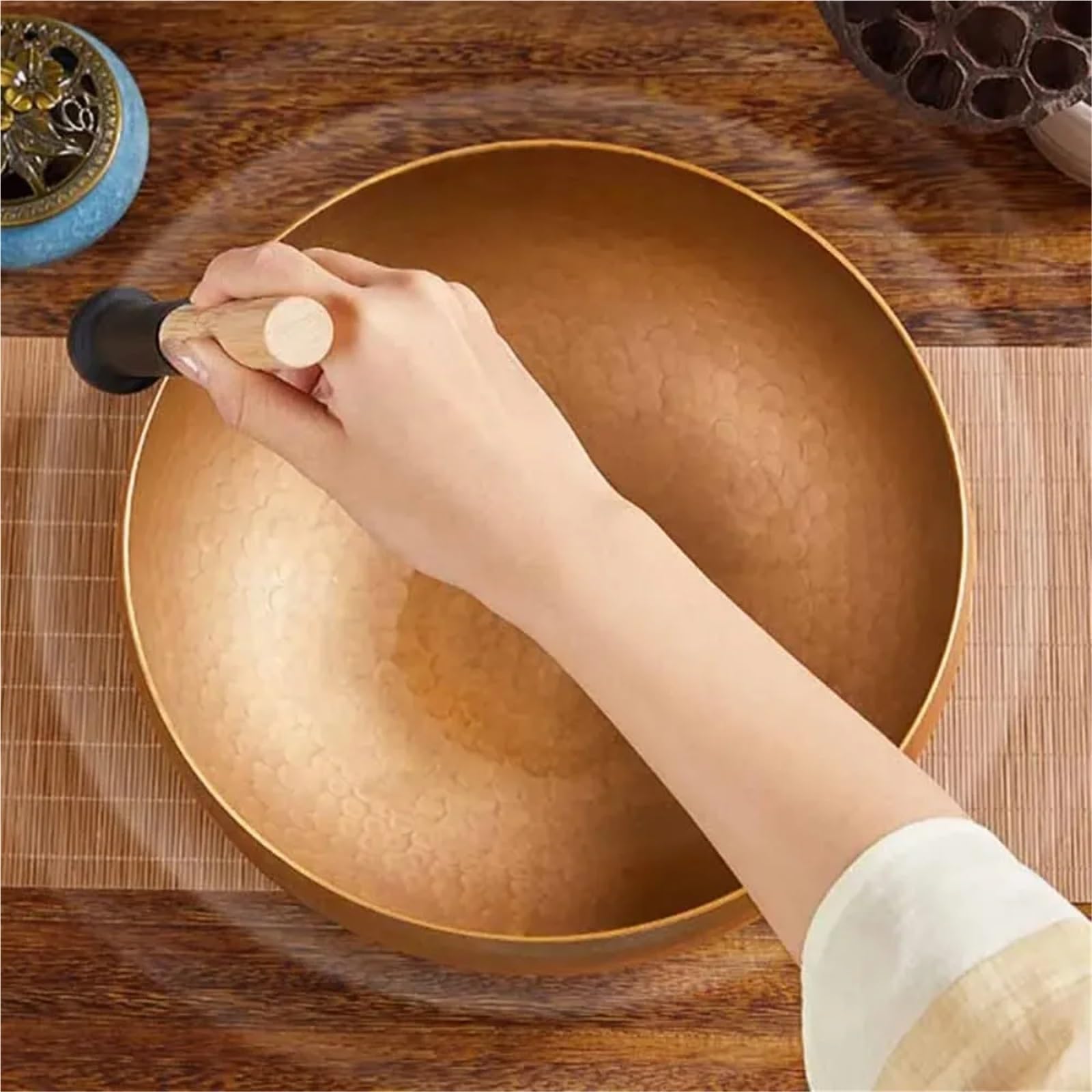 Set di campane tibetane Strumento di guarigione sonora in ottone, ciotola tibetana fatta a mano, grande, accessori for meditazione spirituale e consapevolezza(Diameter 22CM)
