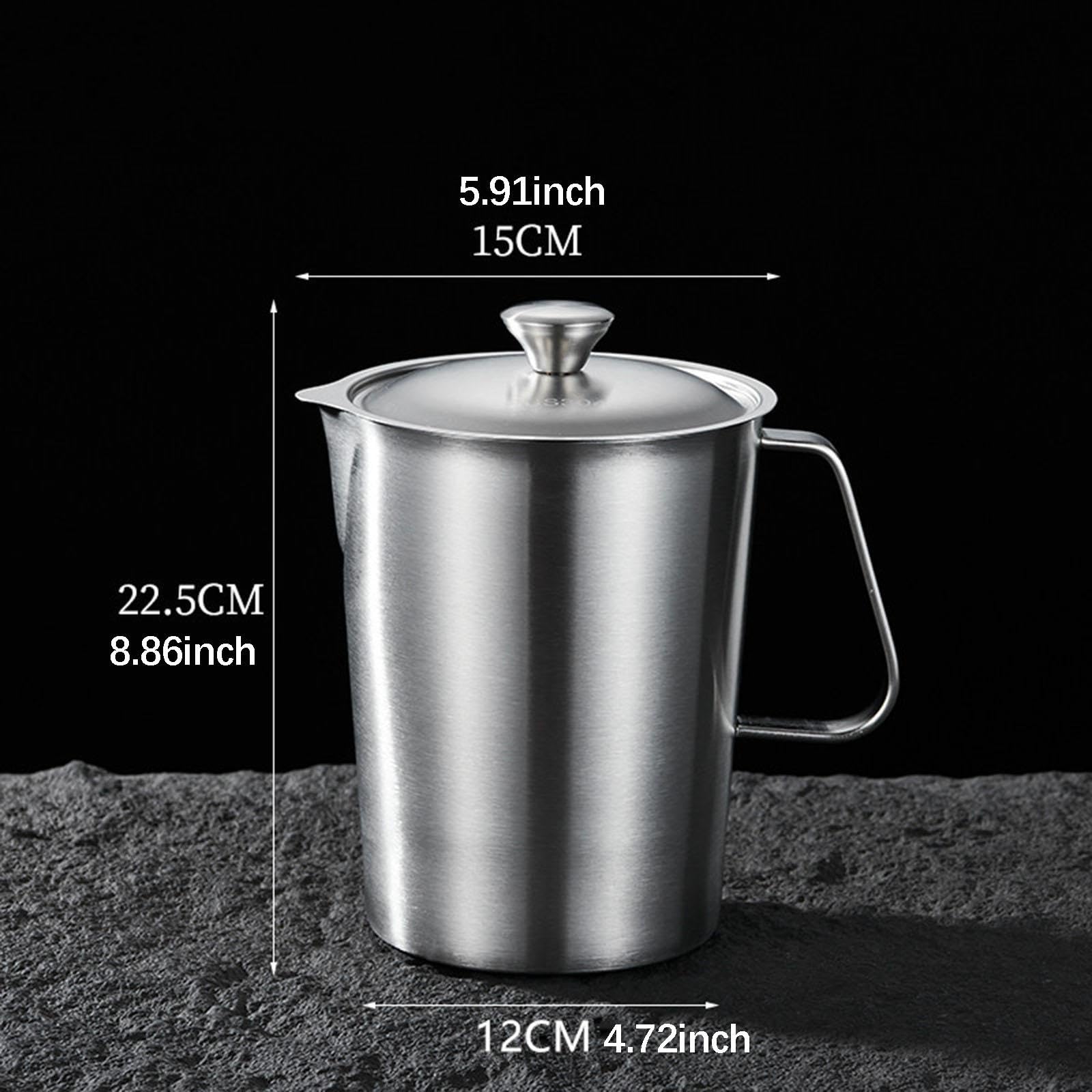 MERIGLARE Messbecher Edelstahl Messbecher Behälter mit Deckel Milchaufschäumkanne Große Kapazität Gravierte Skalen Küchenmischkrug Aus Robustem Edelstahl für Kü, 2000 Ml
