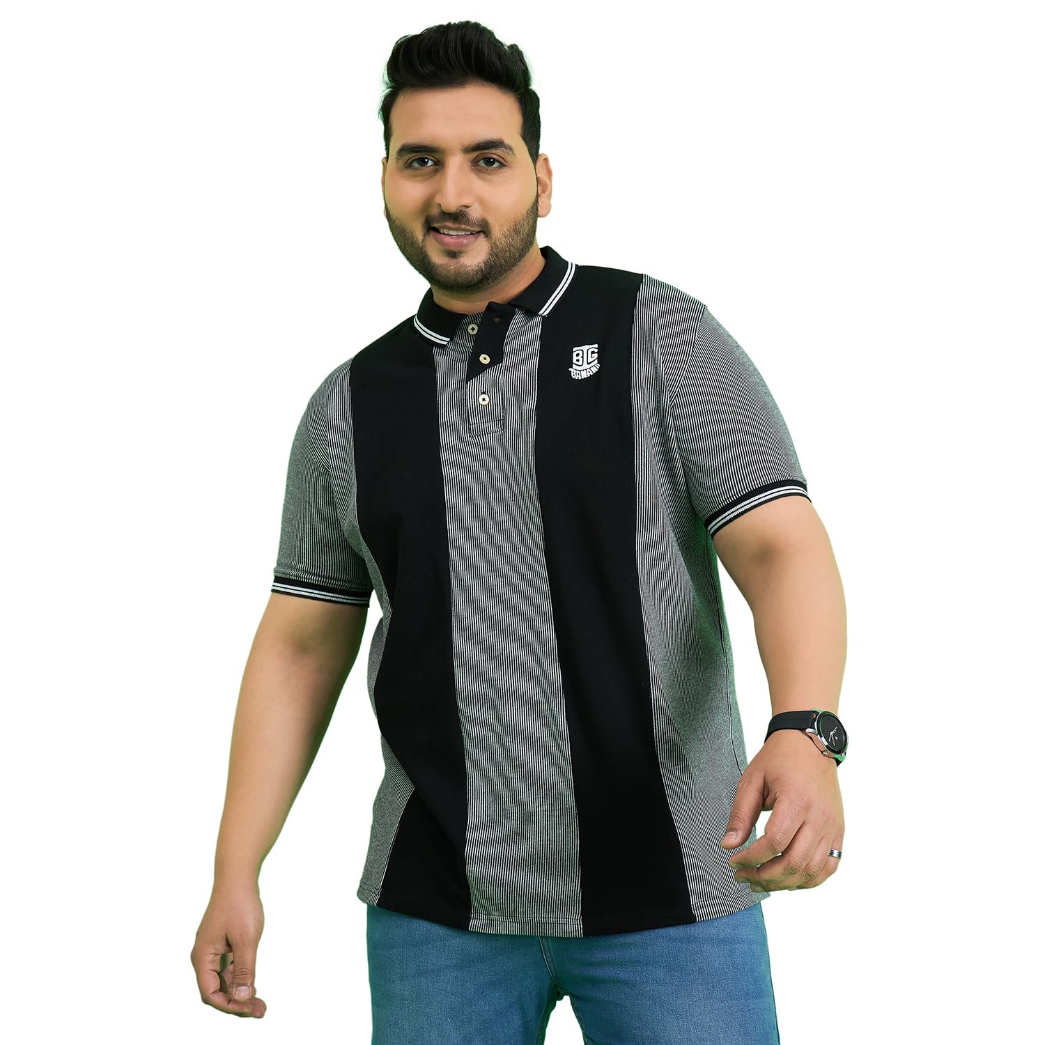 bigbanana Men Plus Size Colorblock Grey Polo Tshirts-picture-14