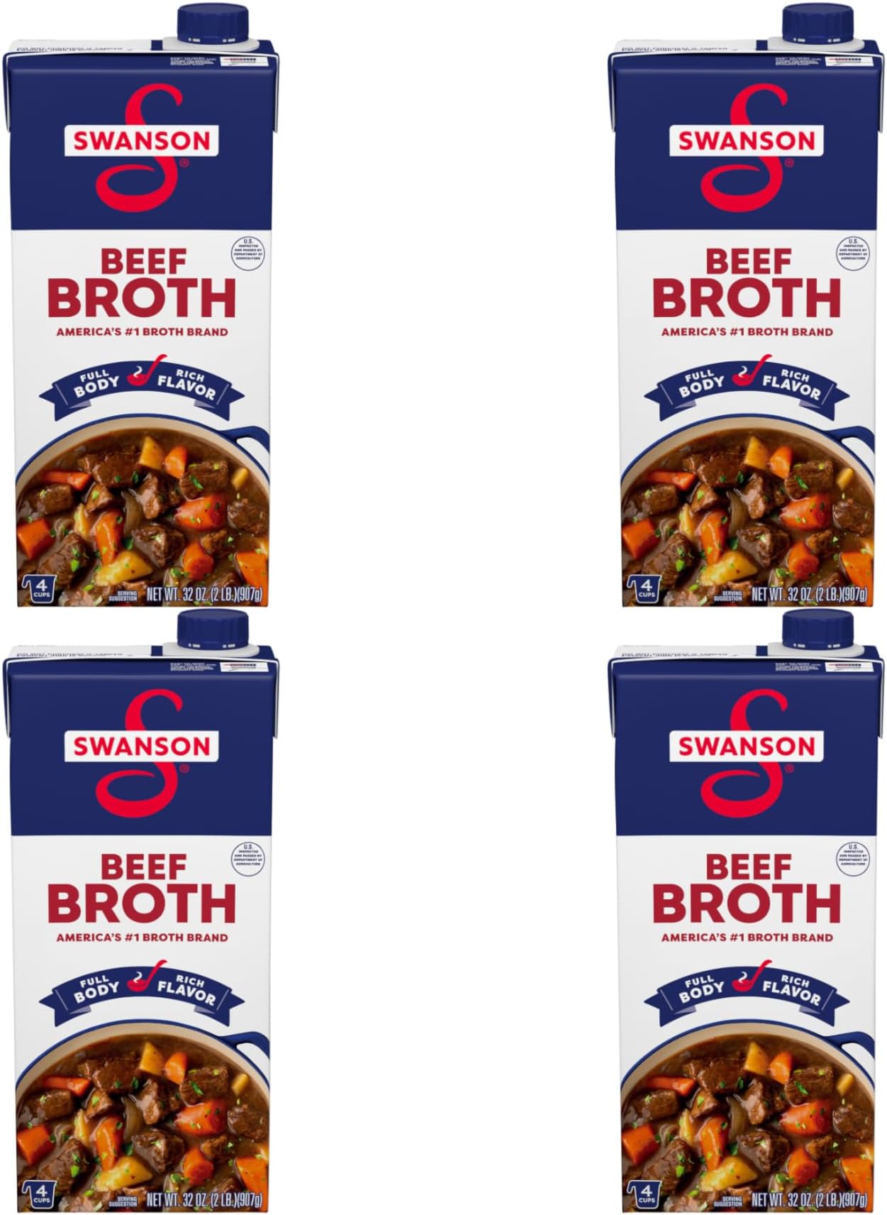 Swanson Beef Broth, 32 oz Carton (Pack of 4)