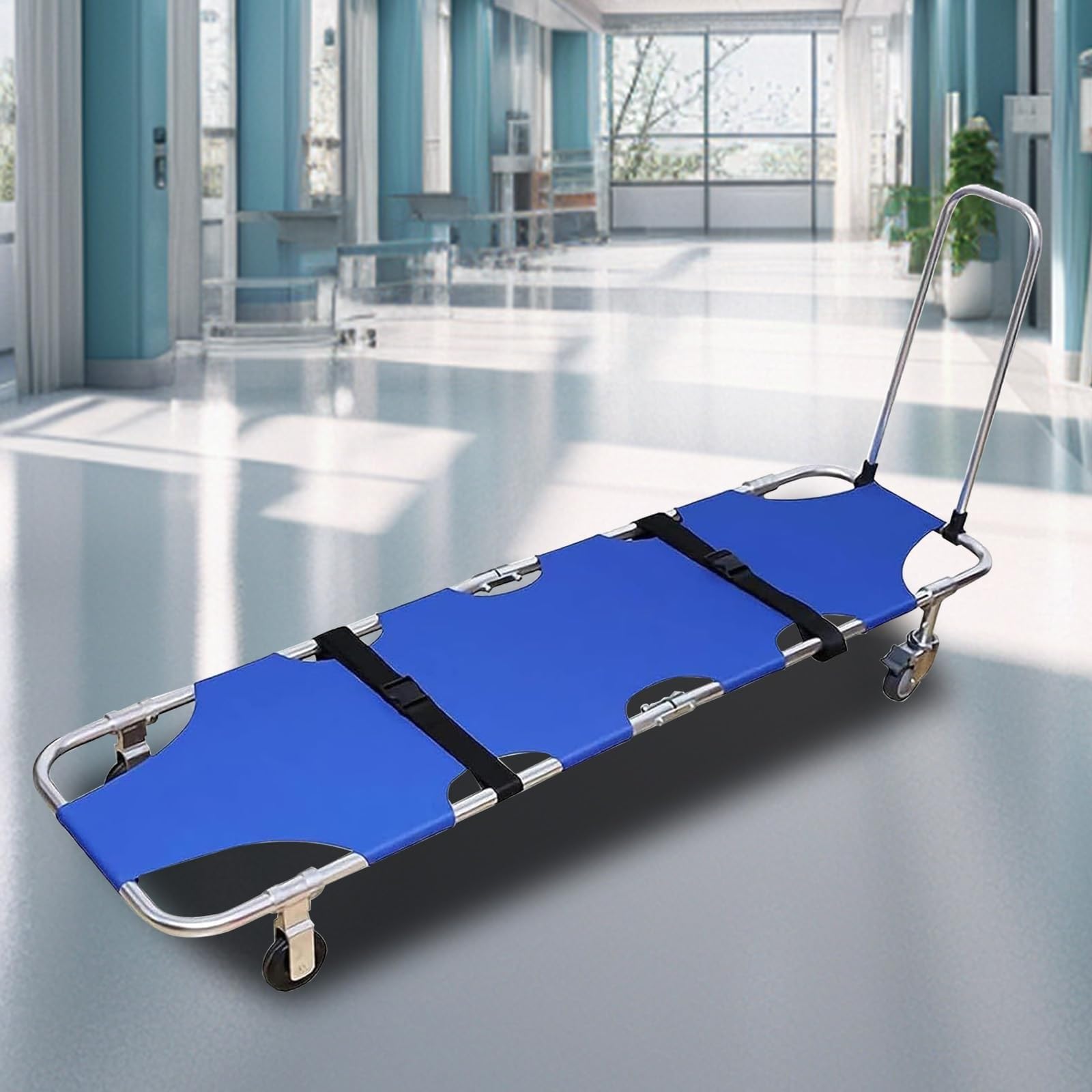 QICBYING Gurney Lightweight Medical Stretcher Aluminum, Emergency Folding Rescue Stretcher With 4 Casters - For Quick Transport - Compact And Easy To Maneuver