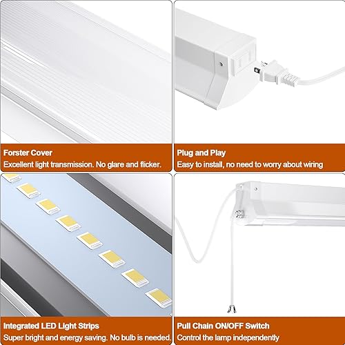 Miniatura 6 de FAITHSAIL Luz LED enlazable de 8 pies para tienda, 110 W, 12000 LM equivalente a 350 W fluorescente 5000 K, accesorio LED de 8 pies para garaje,